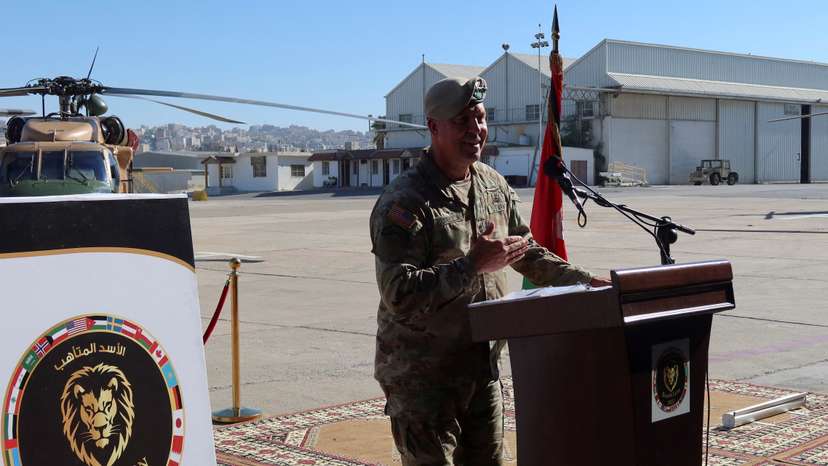 FILE PHOTO: General Michael "Erik" Kurilla , Commander of U.S. Central Command, speaks during a news conference in Amman's Marka air base