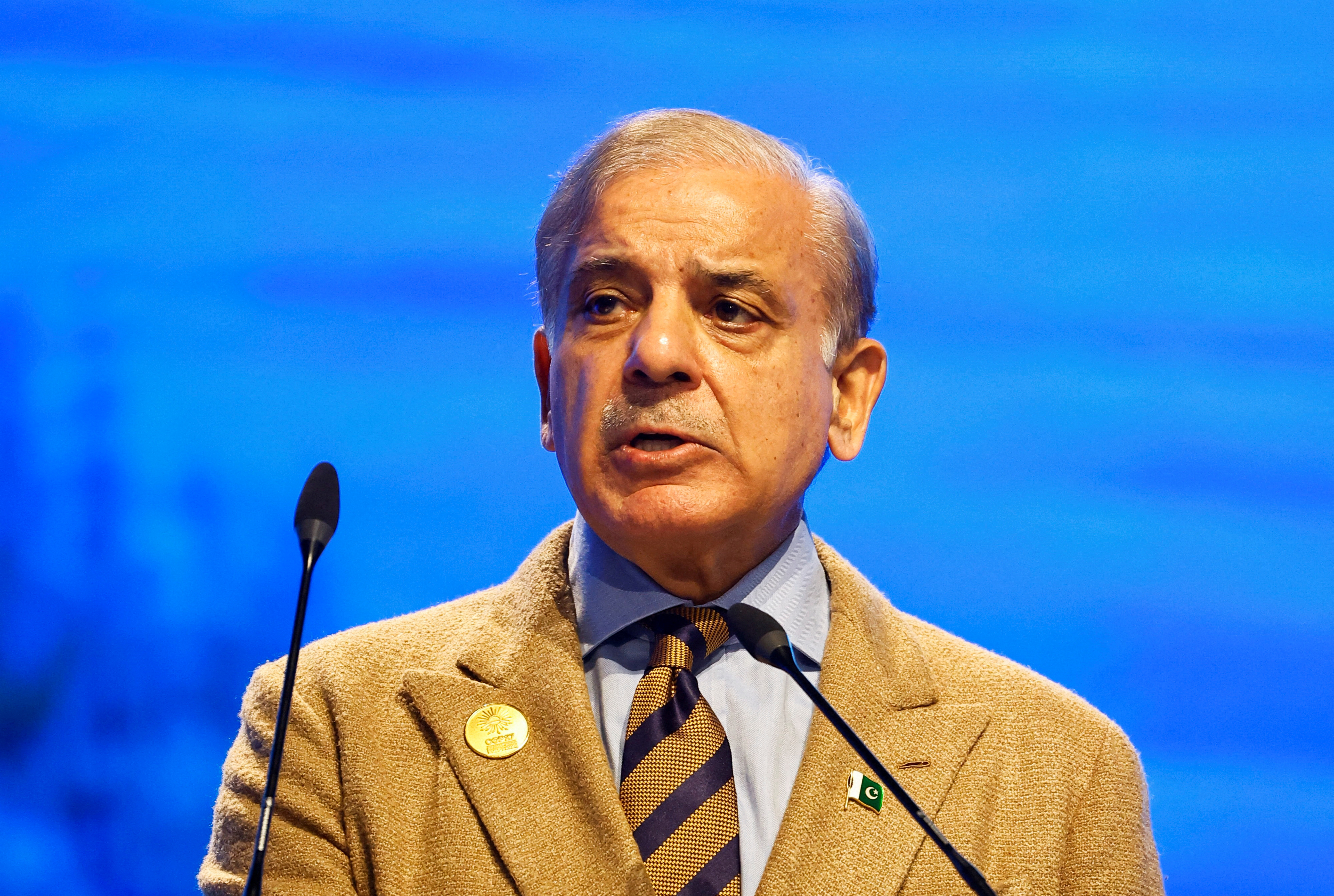 FILE PHOTO: Pakistan's Prime Minister Shehbaz Sharif speaks during the COP27 climate summit in Egypt's Red Sea resort of Sharm el-Sheikh