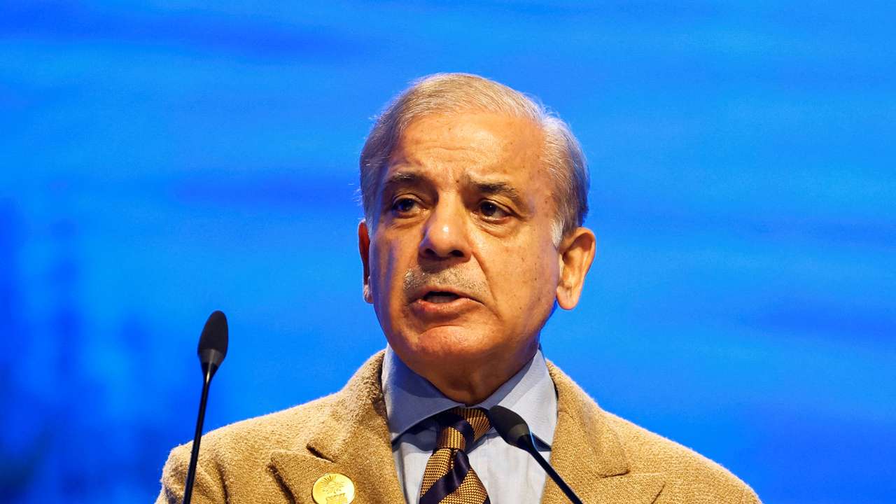 FILE PHOTO: Pakistan's Prime Minister Shehbaz Sharif speaks during the COP27 climate summit in Egypt's Red Sea resort of Sharm el-Sheikh