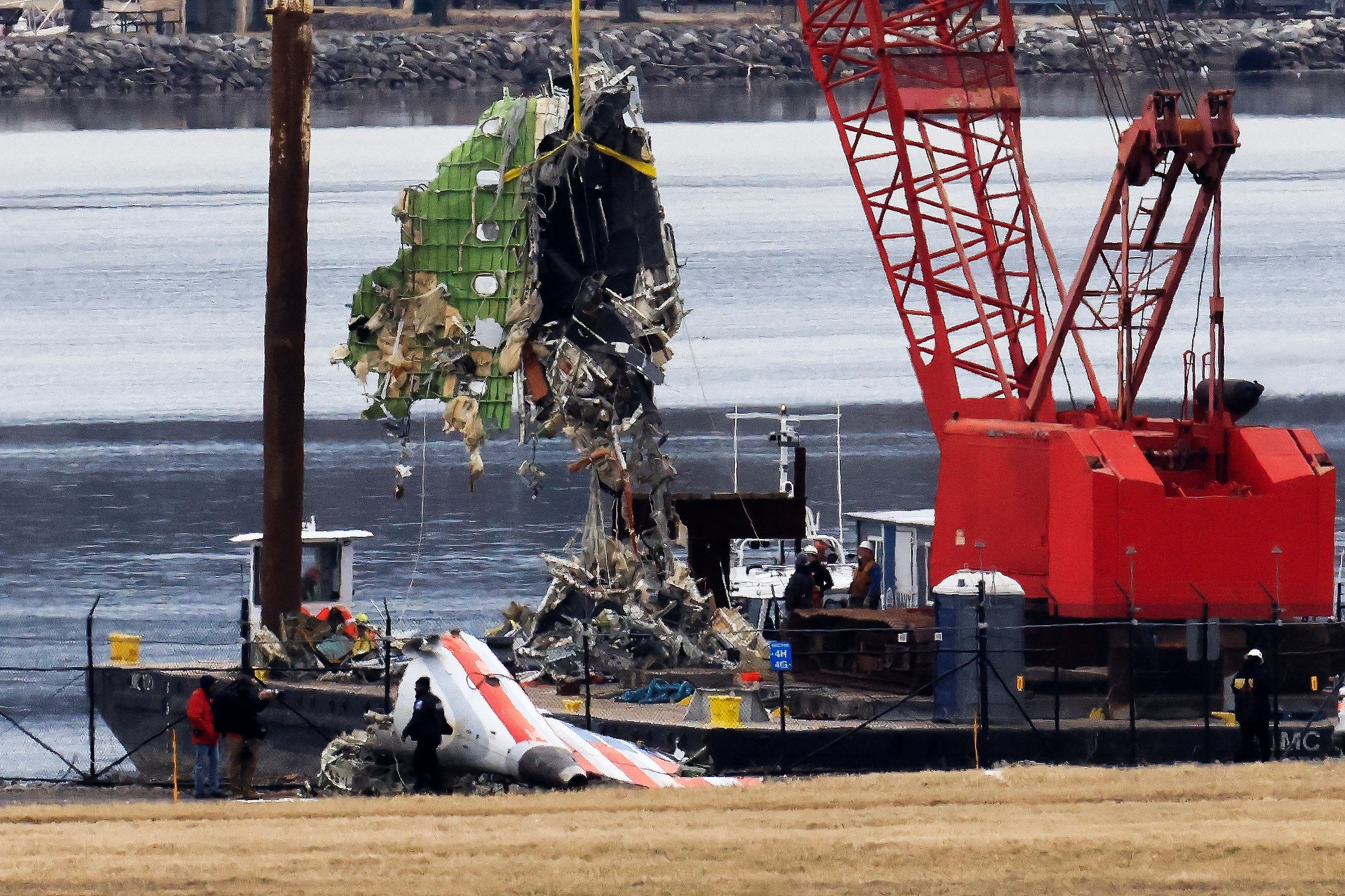 Aftermath of American Eagle flight 5342 crash in the Potomac River near Ronald Reagan Washington National Airport