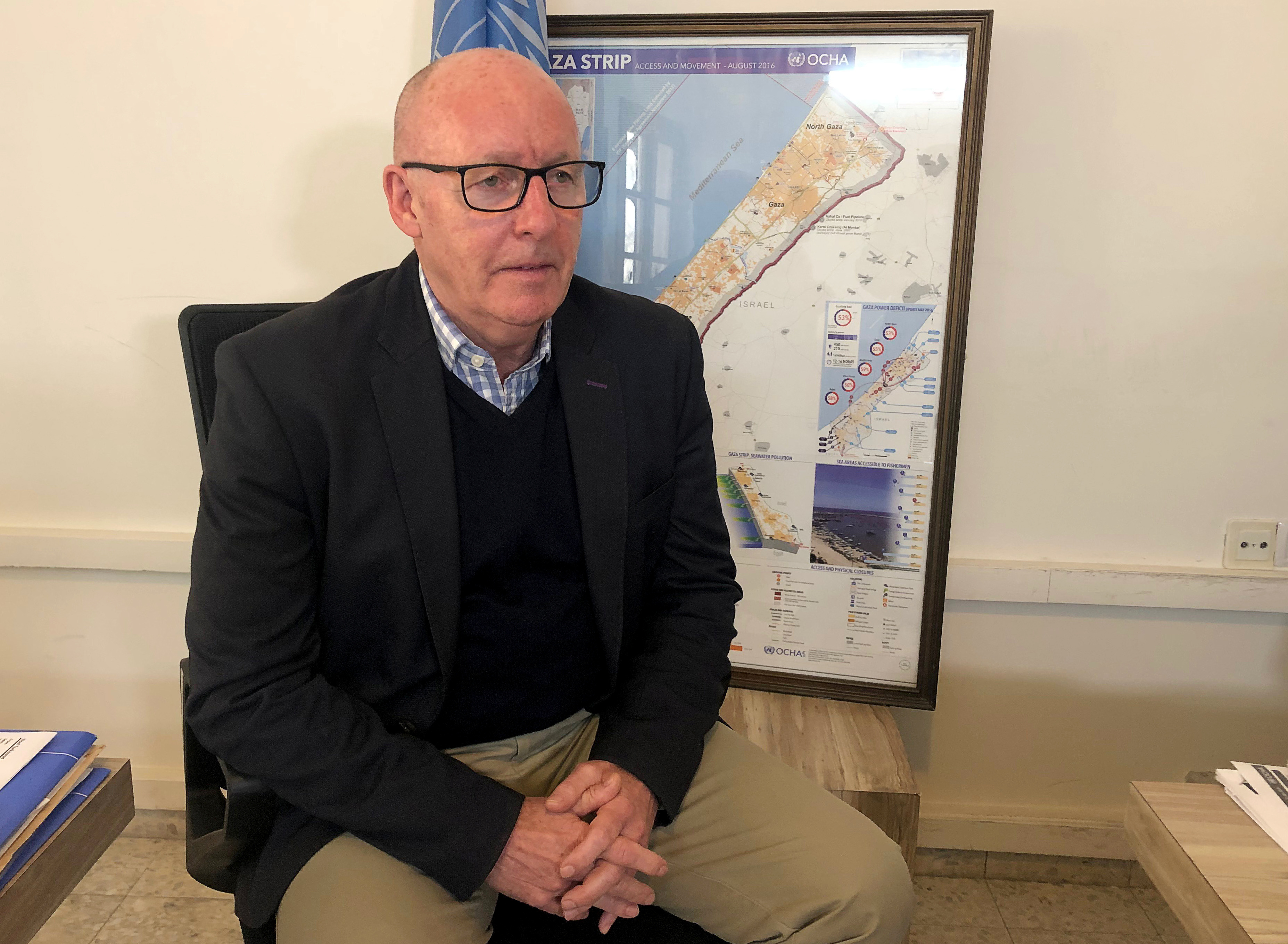 Jamie McGoldrick, the U.N. humanitarian coordinator in the Palestinian Territories speaks during an interview with Reuters in Gaza City