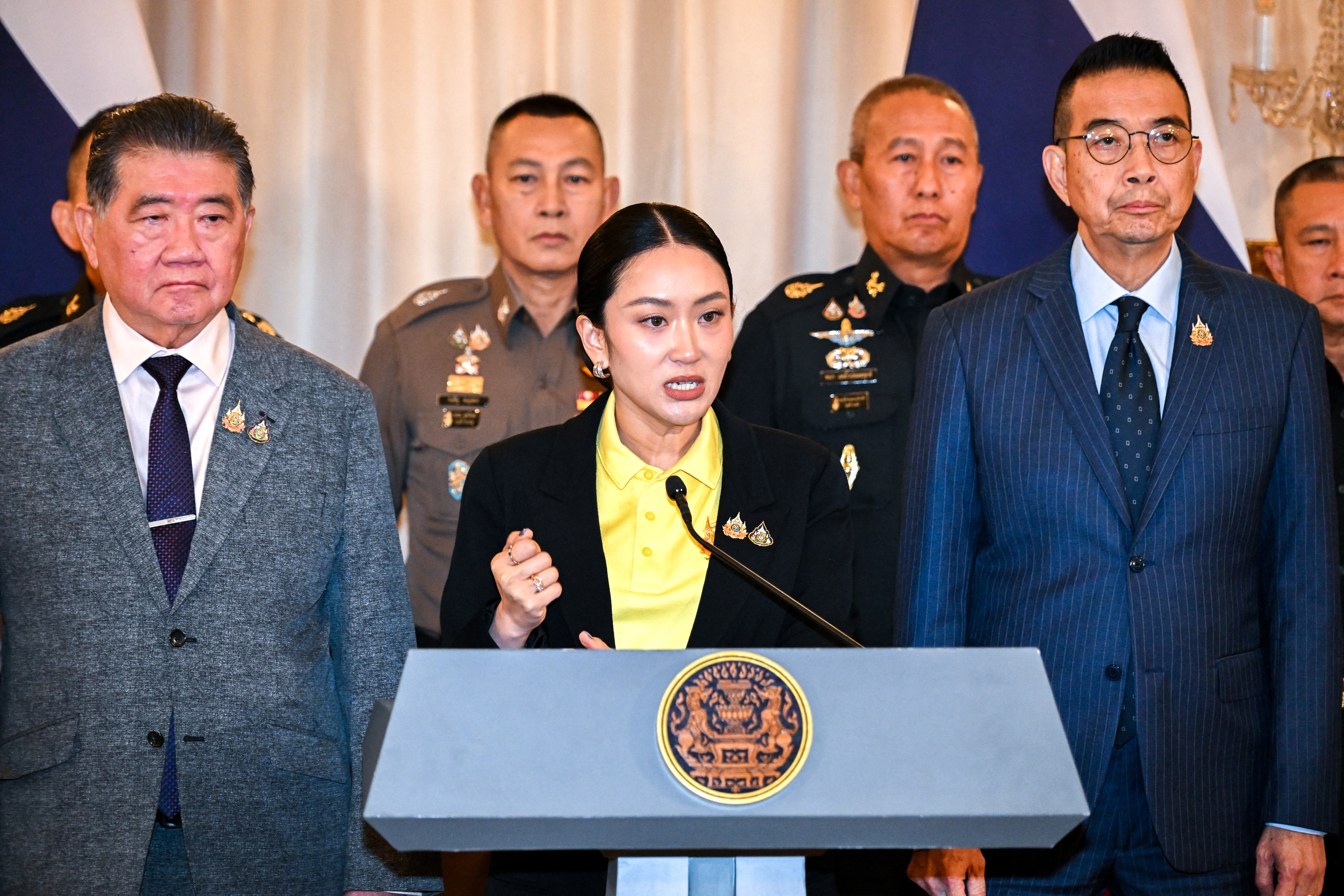 Thailand's Prime Minister Paetongtarn Shinawatra speaks during a press conference following a leak on Wednesday of a phone call between her and Cambodia's Hun Sen