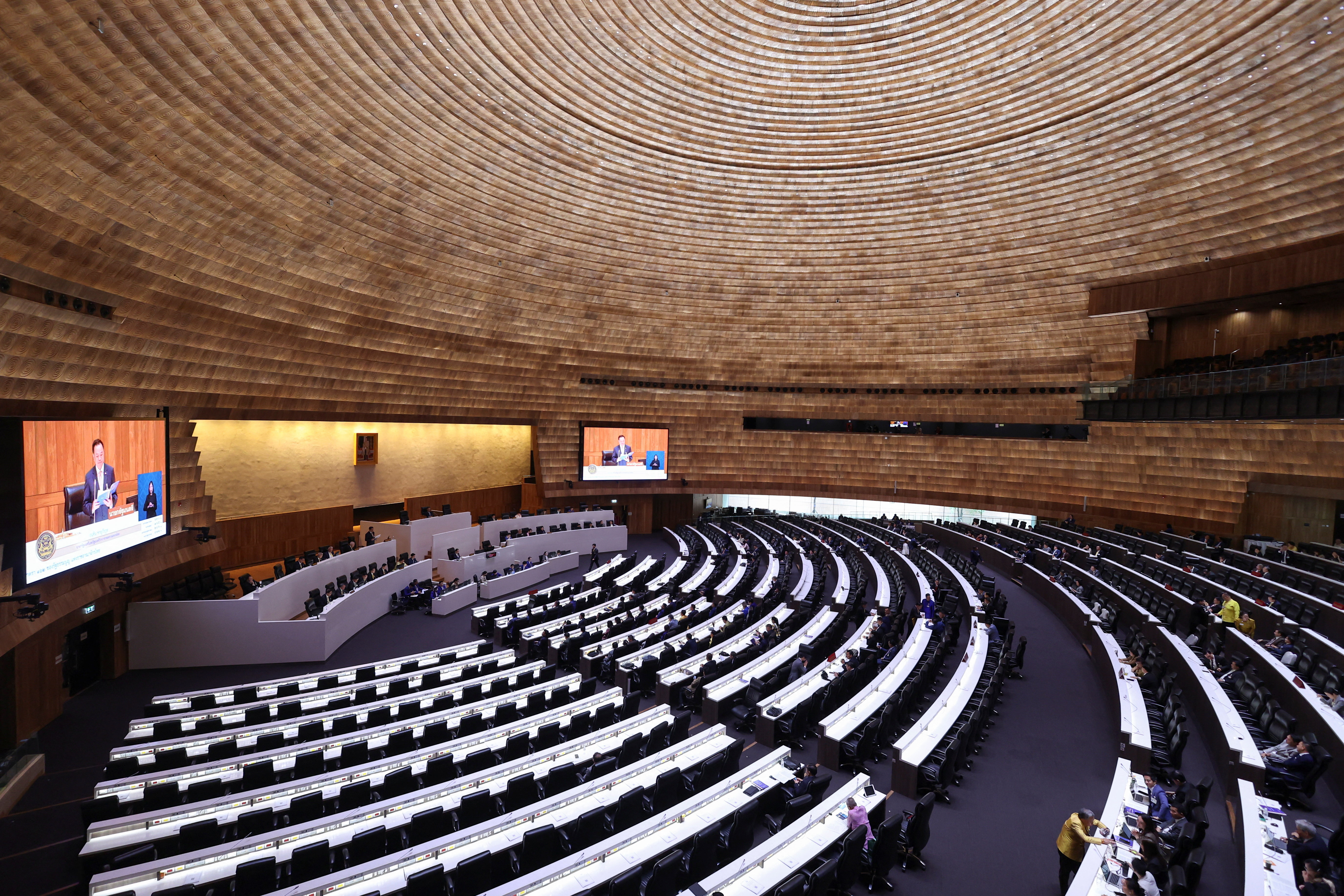 Thai PM Anutin announces his government's policies to the parliament, in Bangkok