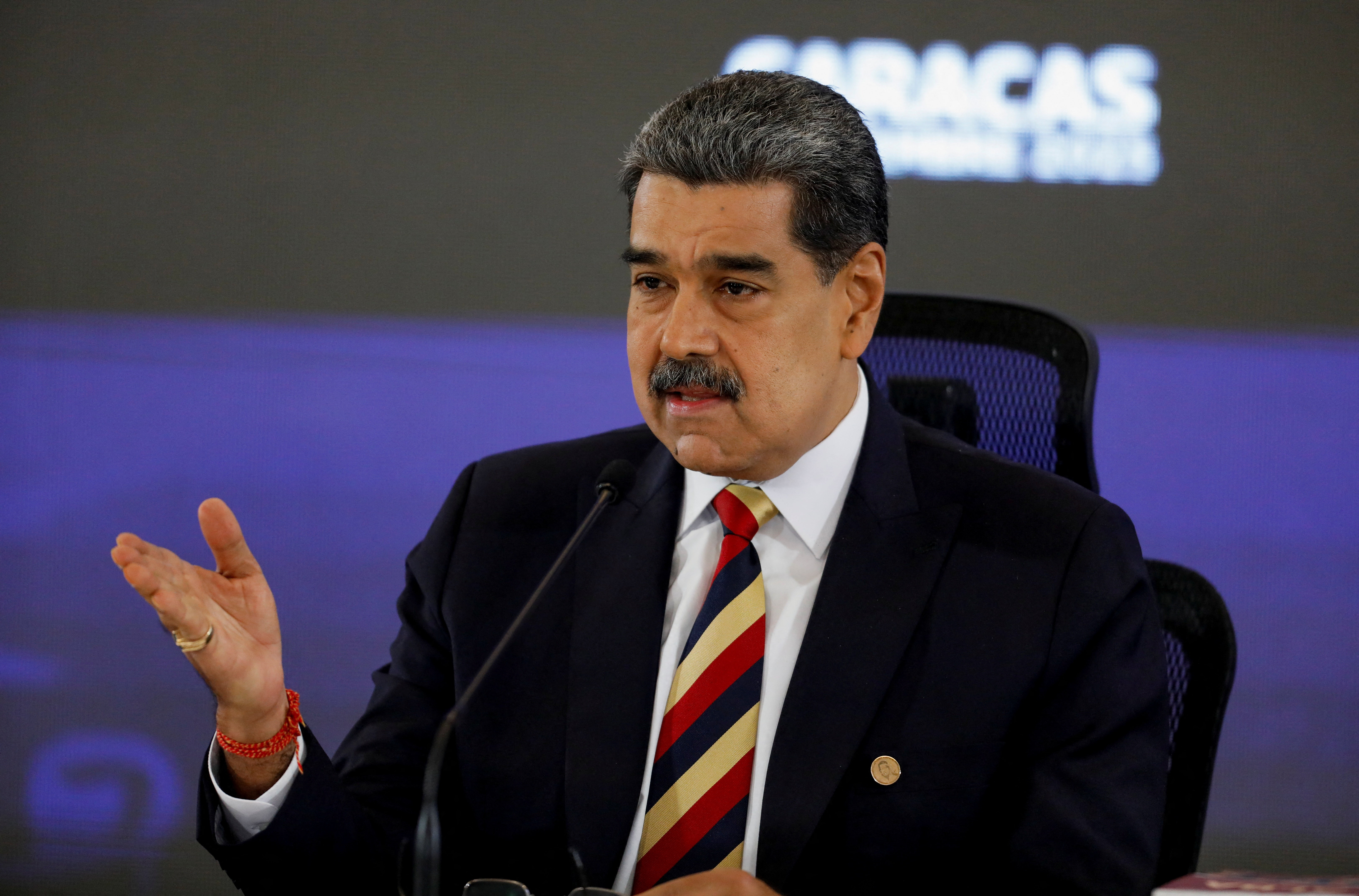 Venezuela's President Maduro addresses the media, in Caracas