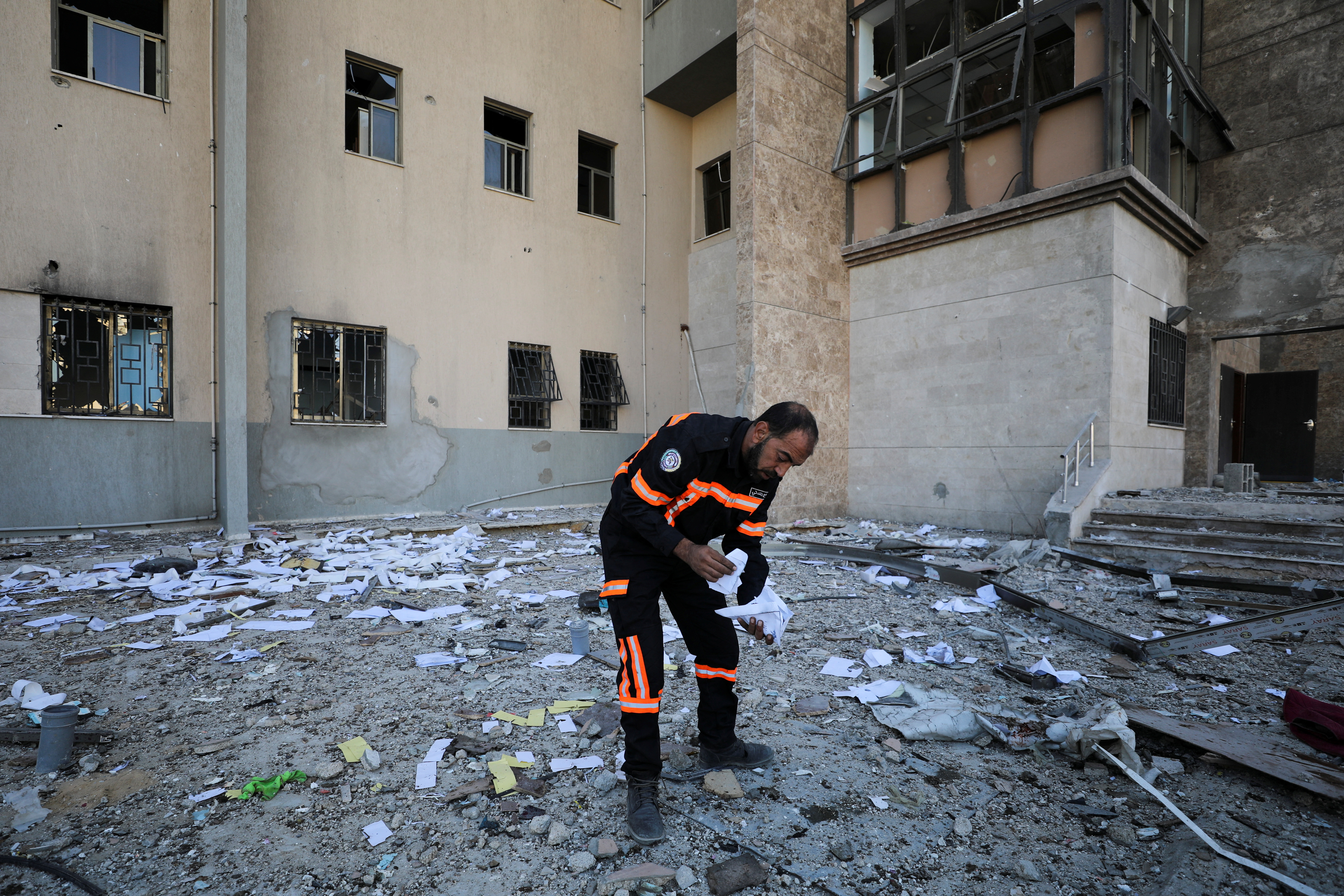 Aftermath of an Israeli strike on Al-Wafaa hospital in Gaza City