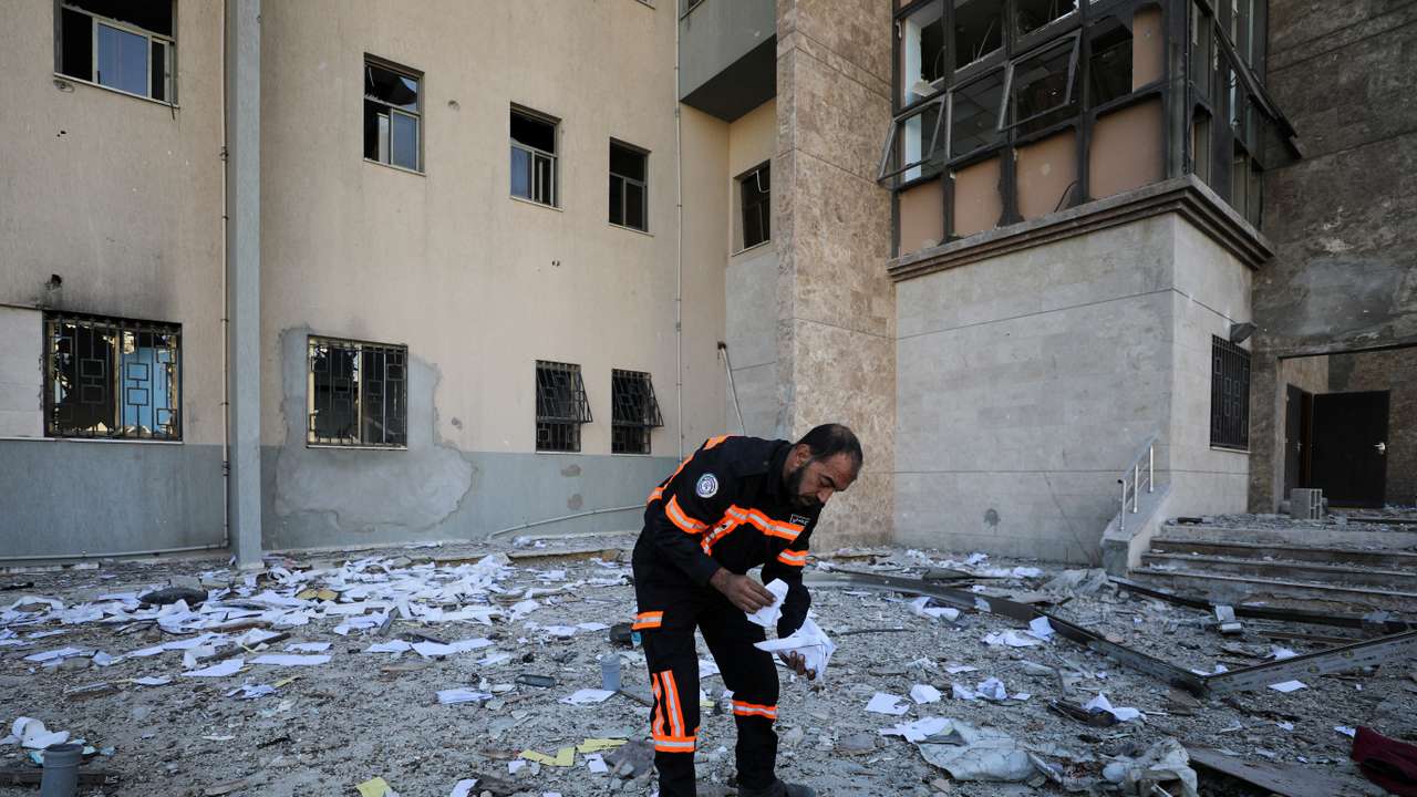 Aftermath of an Israeli strike on Al-Wafaa hospital in Gaza City