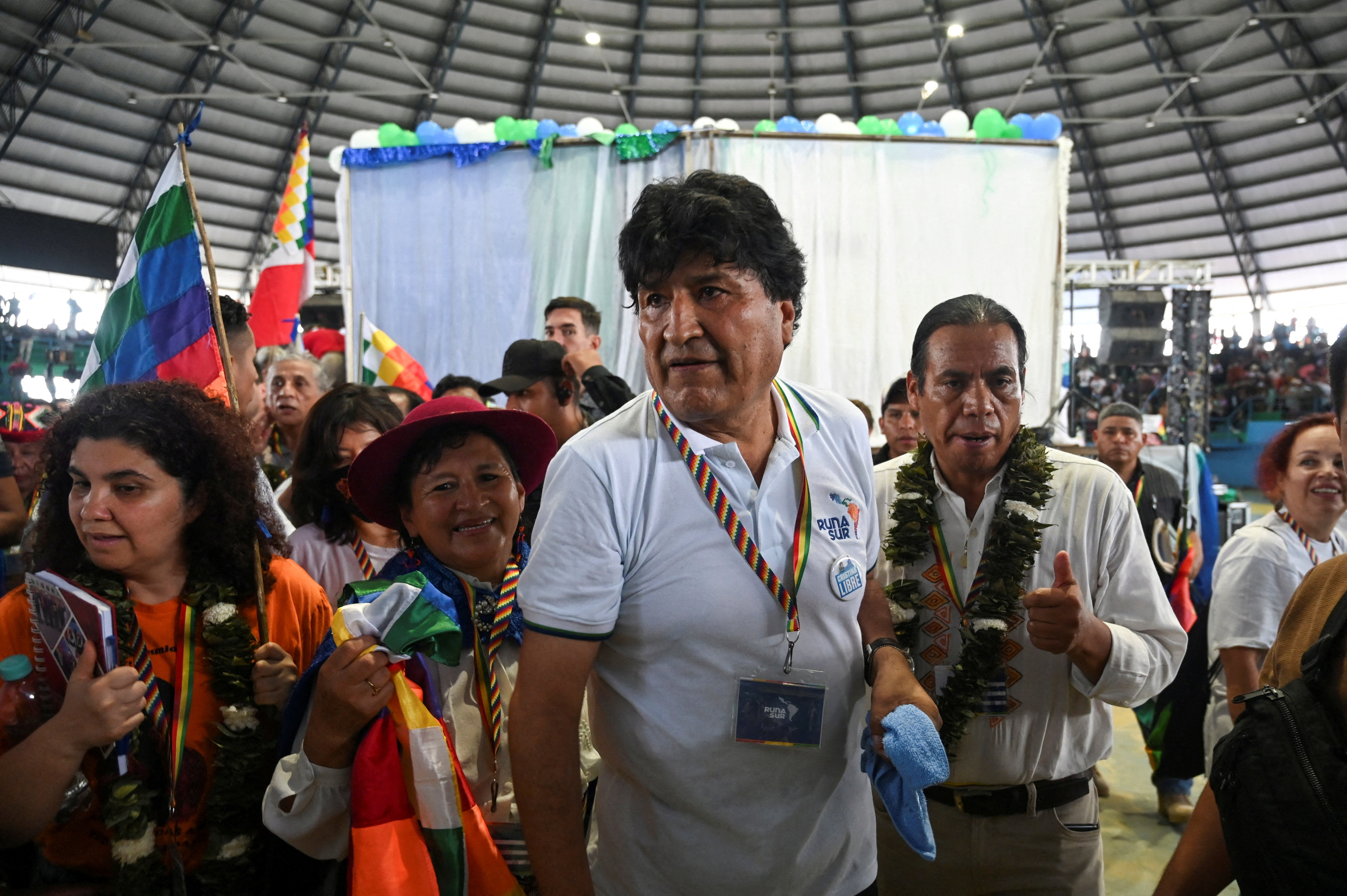 FILE PHOTO: Bolivia’s former President Evo Morales leaves after attending a RUNASUR event
