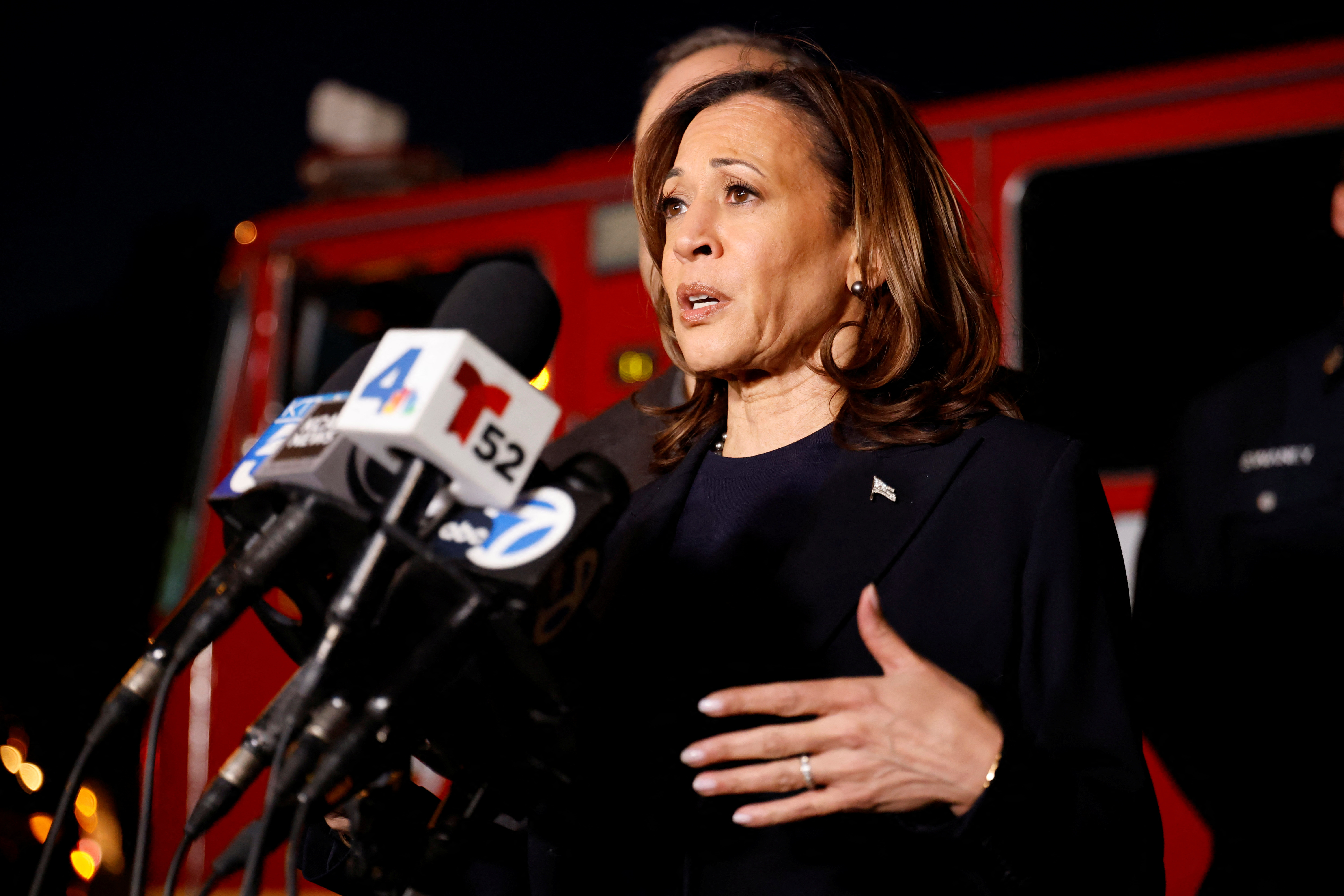 Former VP Kamala Harris visits fire station amid Eaton Fire