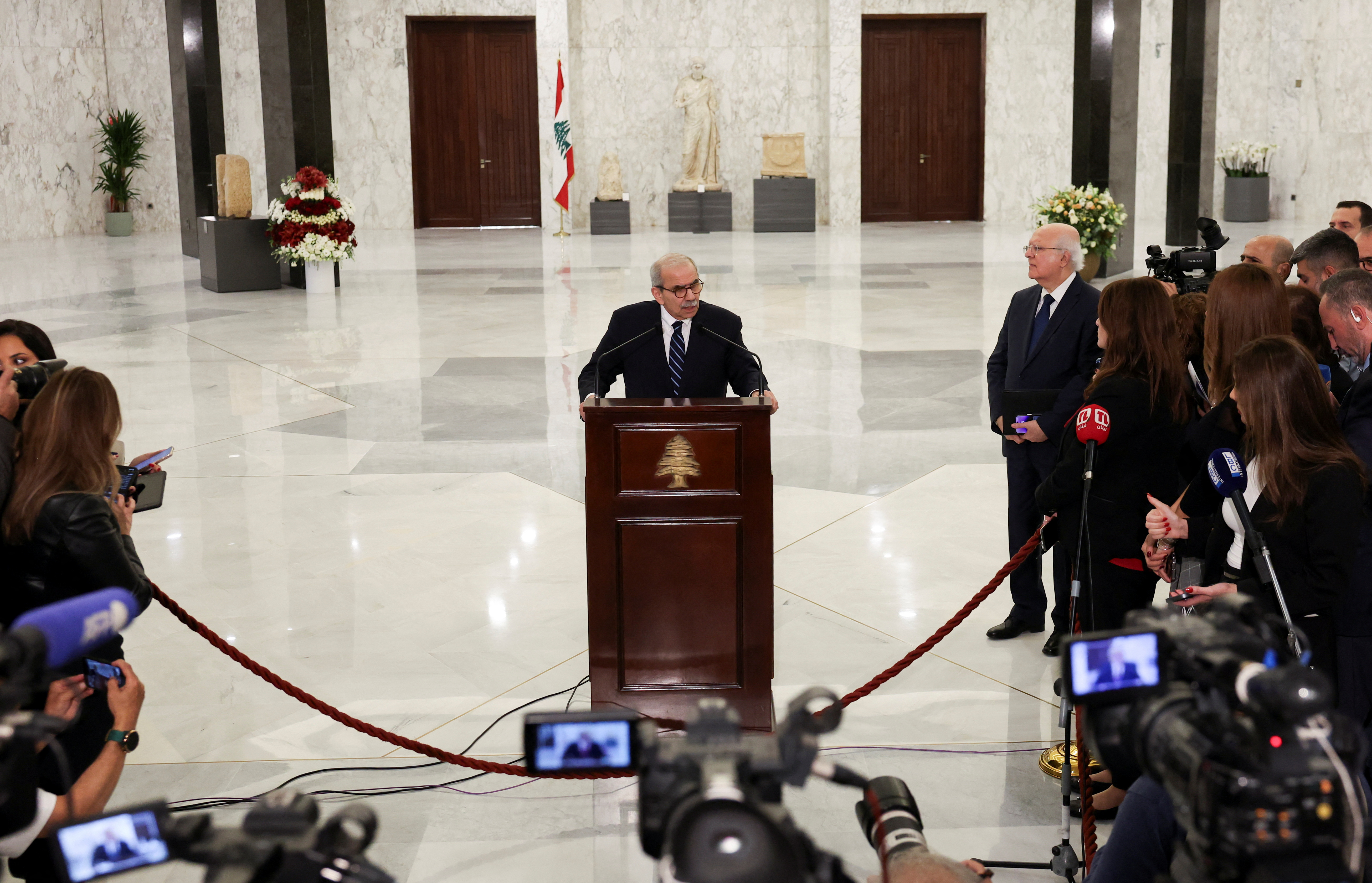 Lebanese Prime Minister–designate Nawaf Salam and Lebanese President Aoun meet in Baabda
