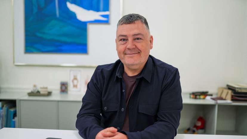 Pele Broberg, the leader of the Greenlandic political party Naleraq, speaks during an interview in Copenhagen