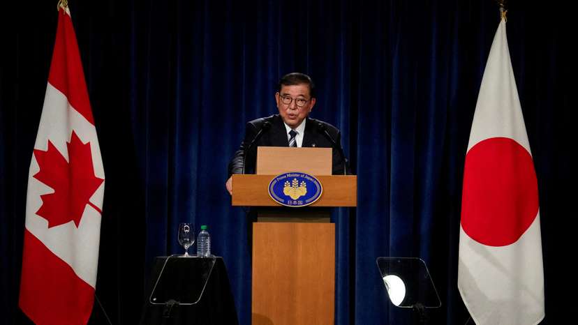 FILE PHOTO: Japanese PM Ishiba holds press conference after G7 Summit, in Calgary
