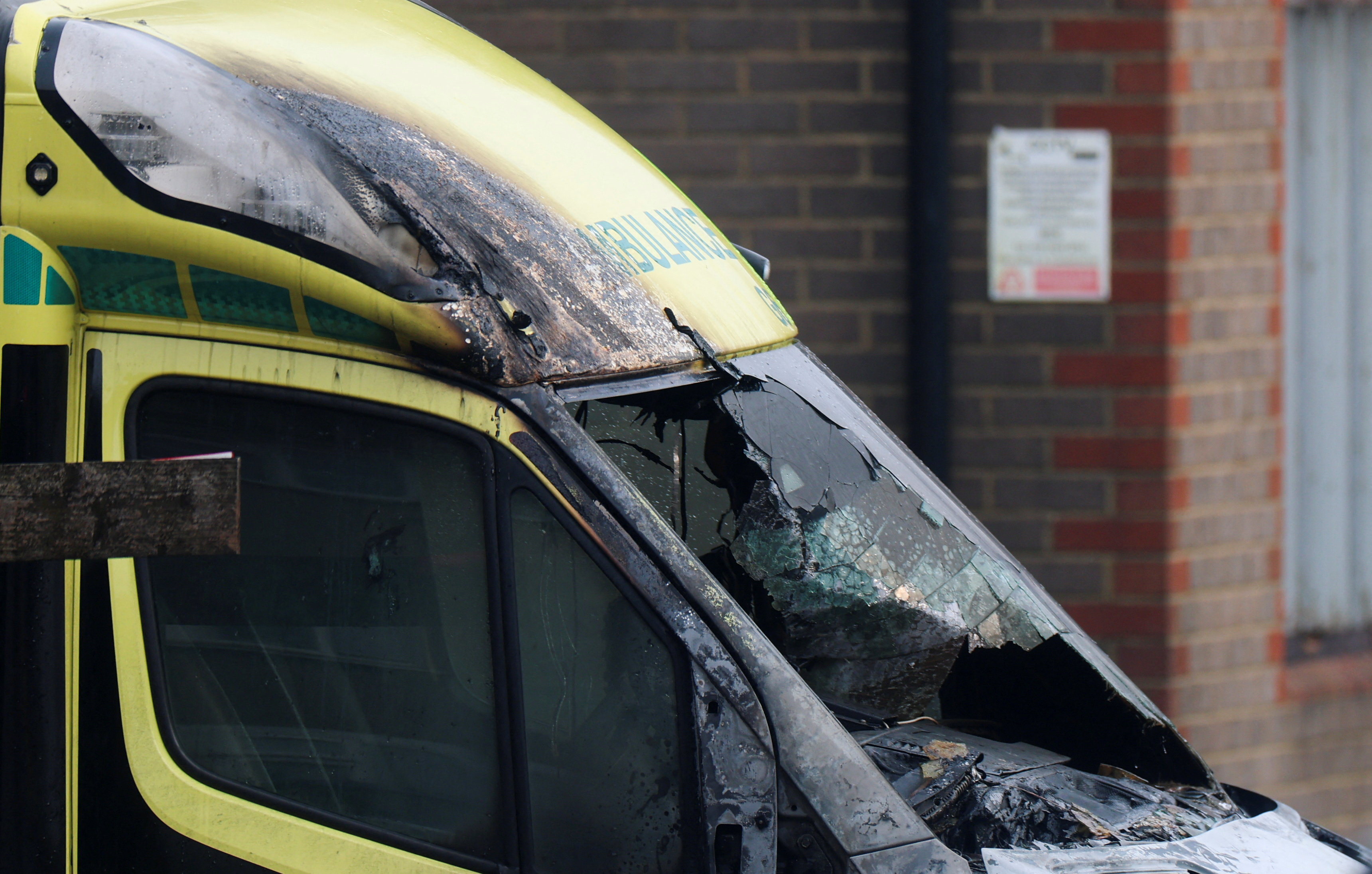 A damaged ambulance, among the four ambulances belonging to Hatzola, a Jewish community organisation, that were set on fire in northwest London