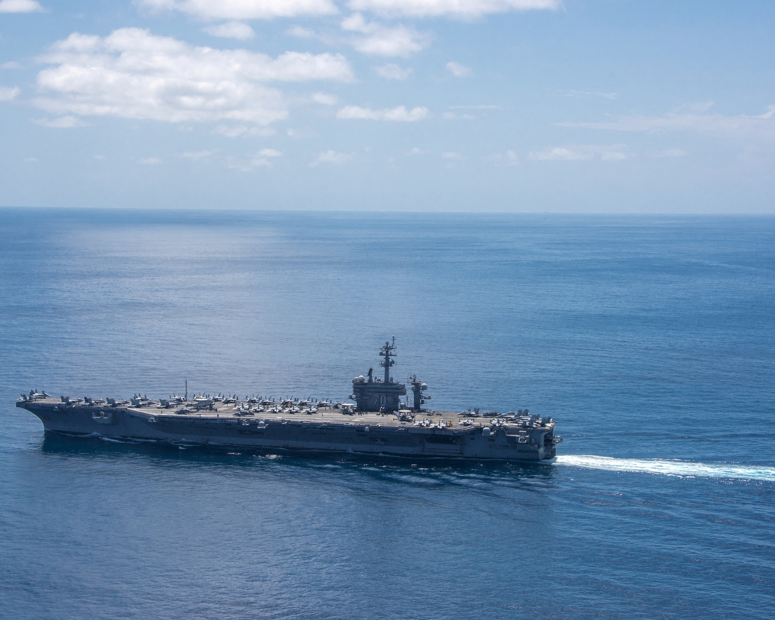FILE PHOTO: The aircraft carrier USS Carl Vinson transits the Indian Ocean