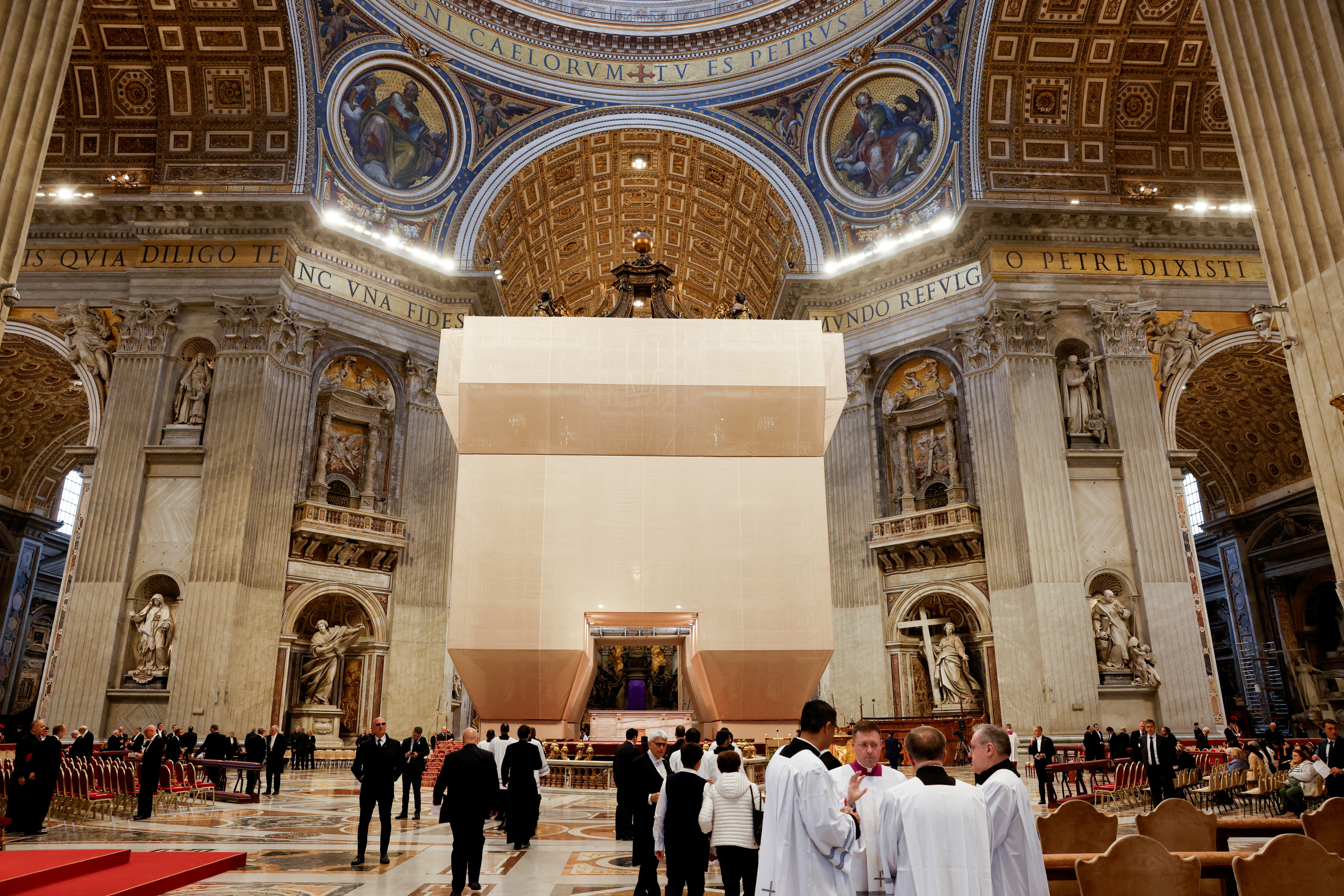 FILE PHOTO: Canopy over St. Peter's Basilica high altar is covered during restoration, at the Vatican