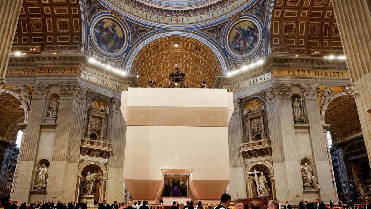 FILE PHOTO: Canopy over St. Peter's Basilica high altar is covered during restoration, at the Vatican