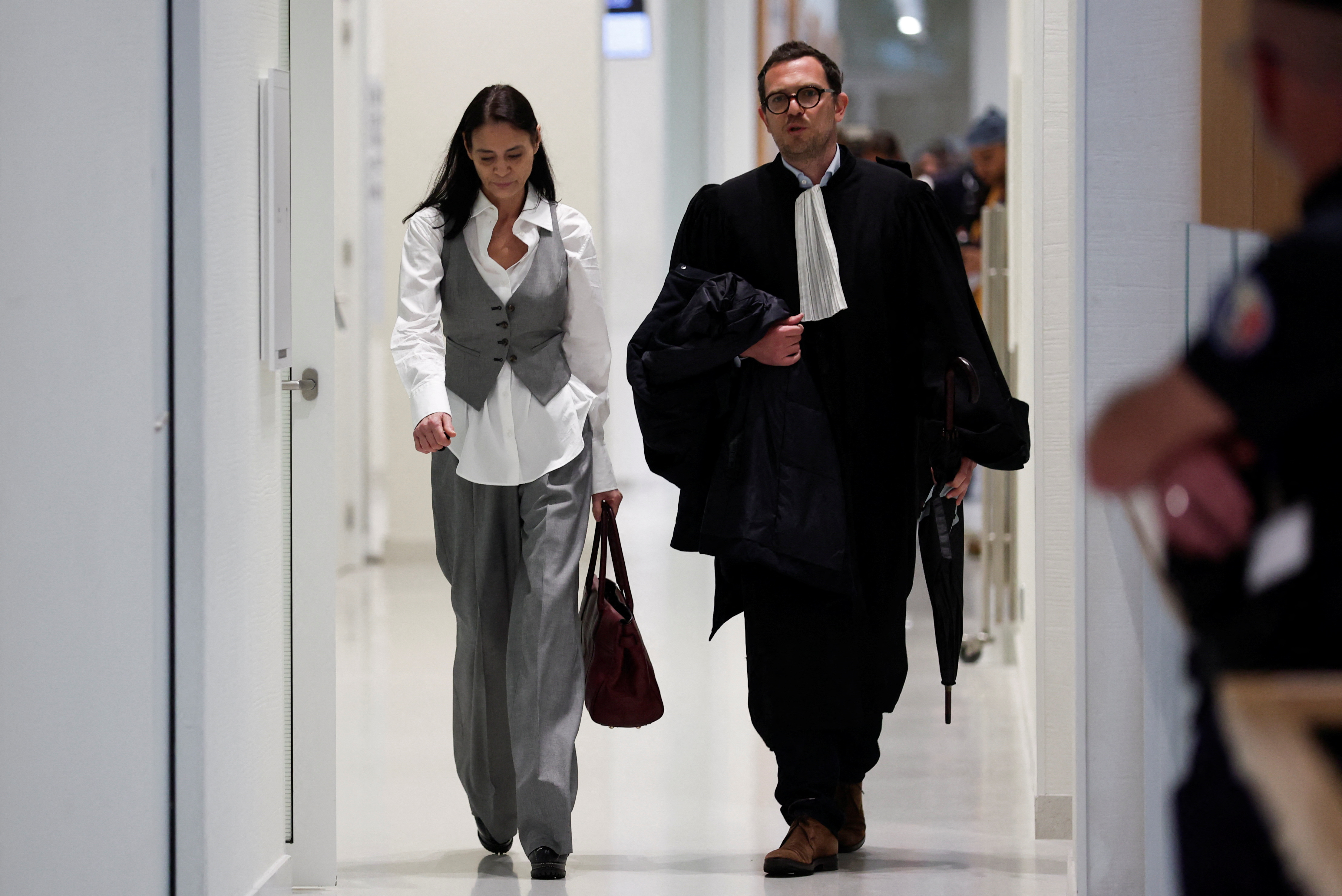 British actress Charlotte Lewis arrives for the verdict of her defamation case against filmmaker Polanski, in Paris