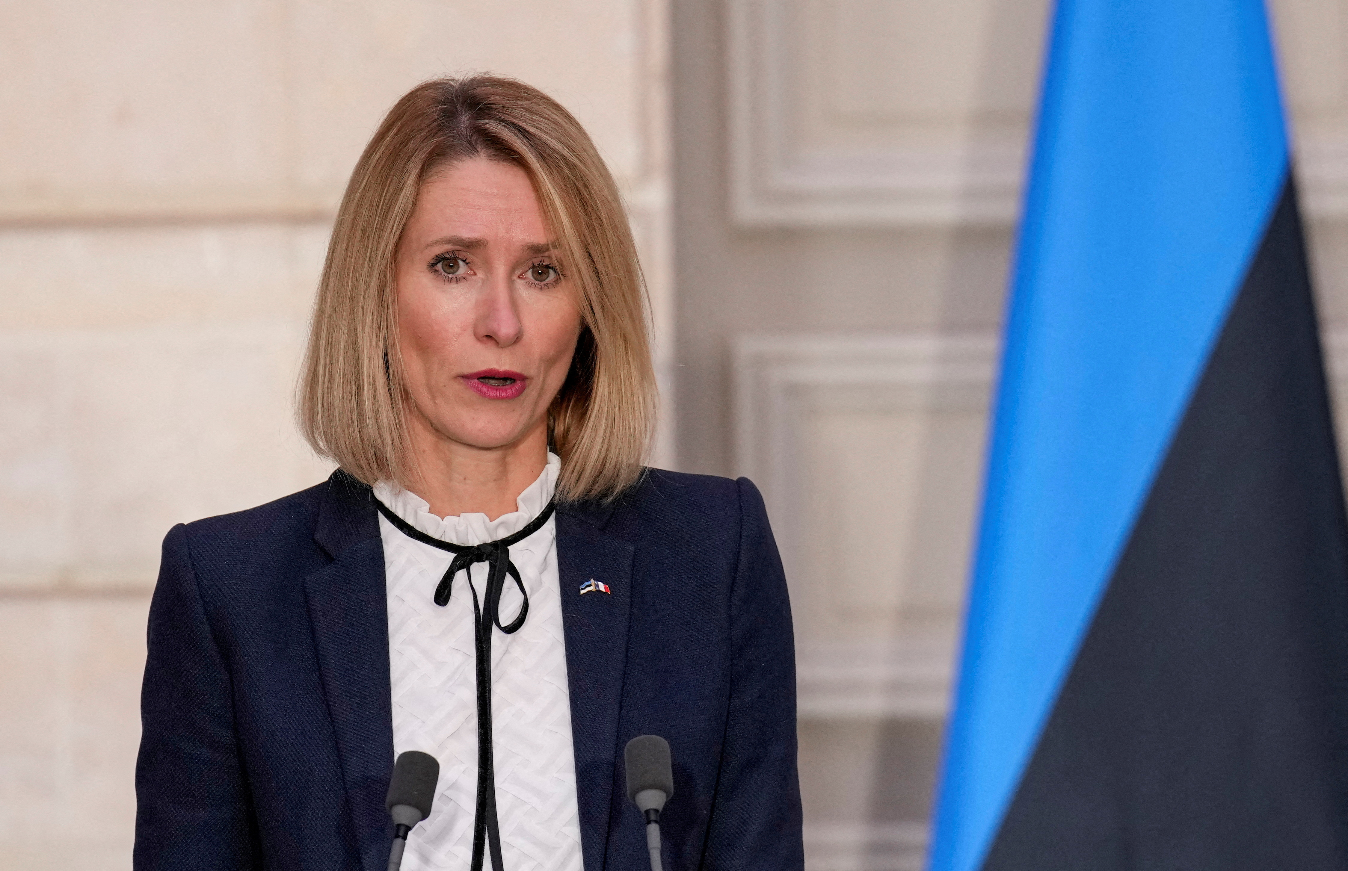 FILE PHOTO: Estonia's Prime Minister Kallas and France's President Macron meet in Paris