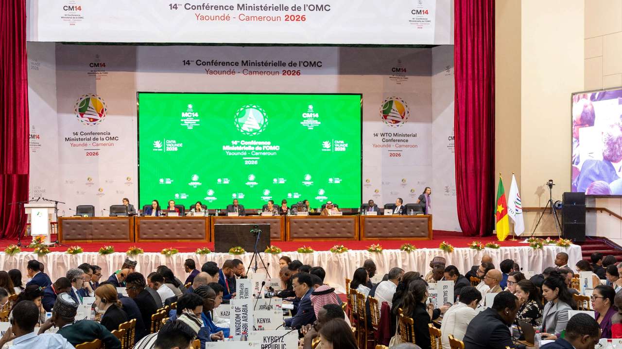 Delegates attend the World Trade Organisation (WTO) 14th ministerial meeting in Yaounde