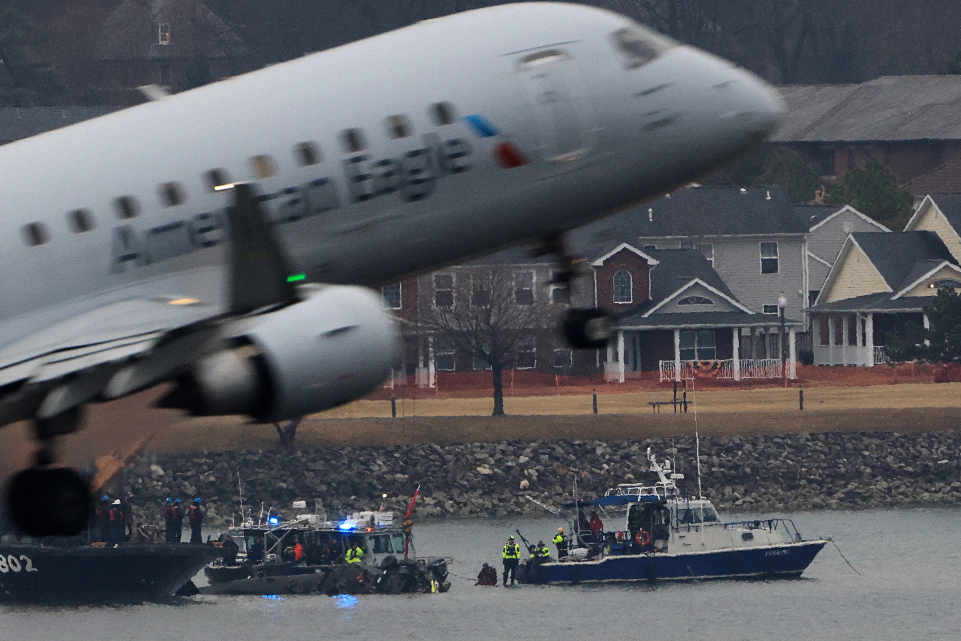 Aftermath of American Eagle flight 5342 crash in the Potomac River near Ronald Reagan Washington National Airport