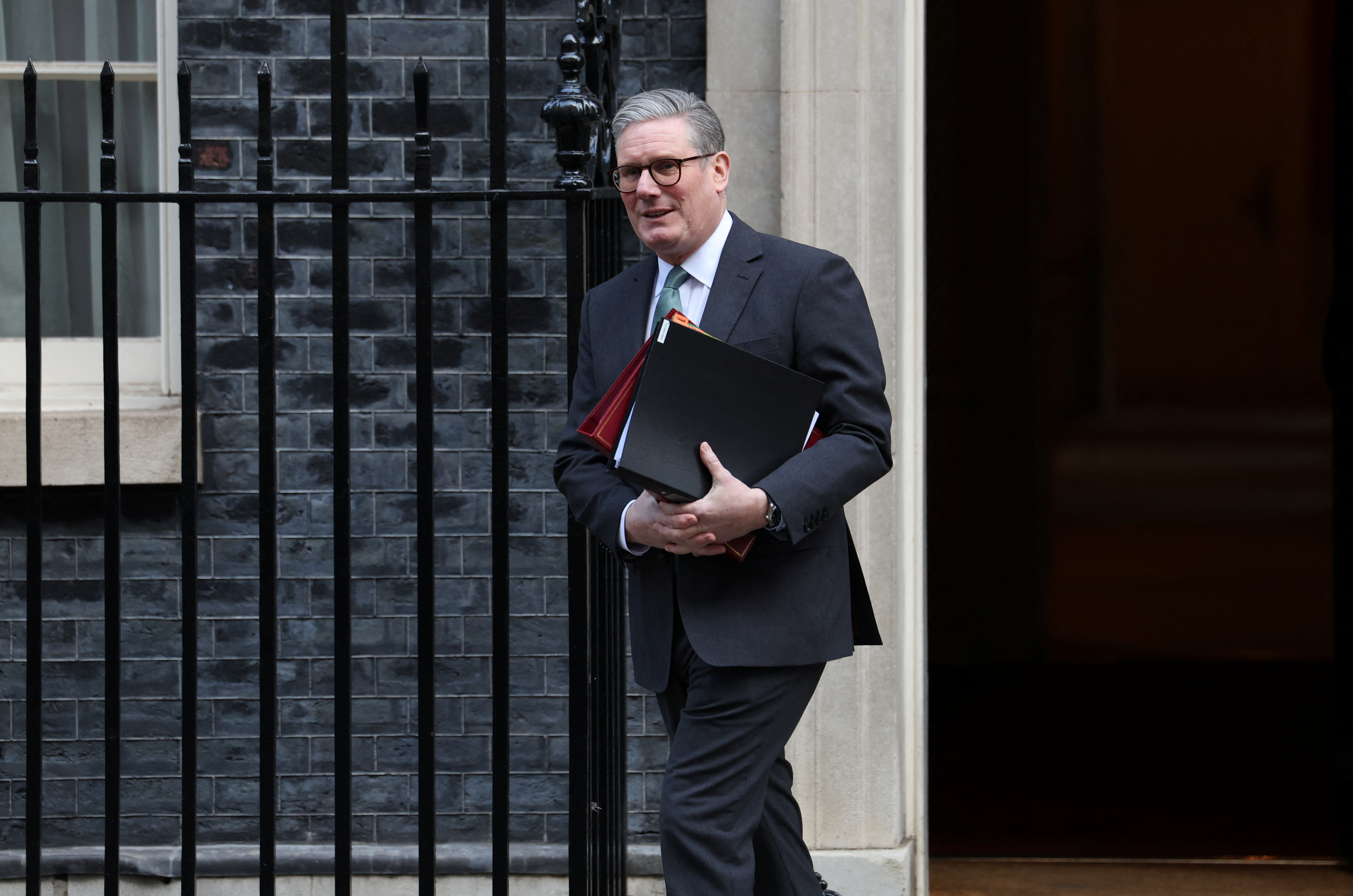 British Prime Minister Keir Starmer leaves Downing Street in London