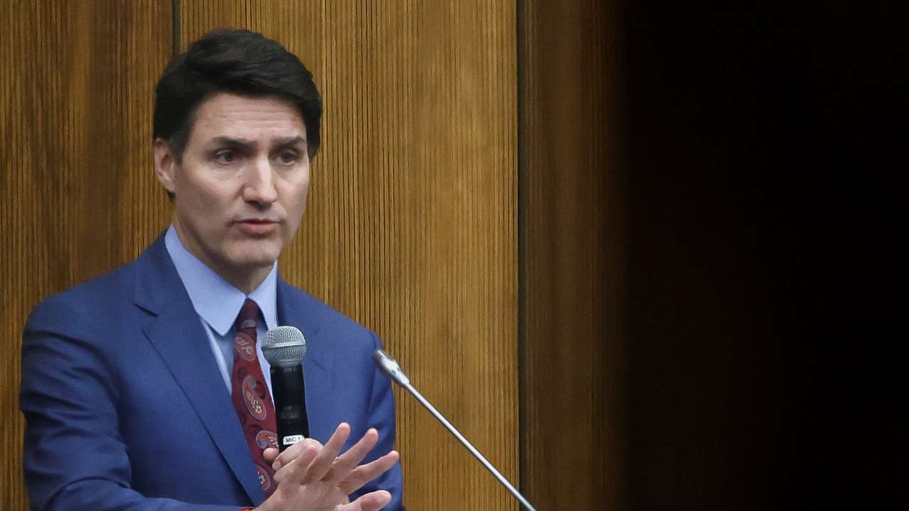 Canada's Prime Minister Justin Trudeau addresses the Liberal party caucus meeting in Ottawa