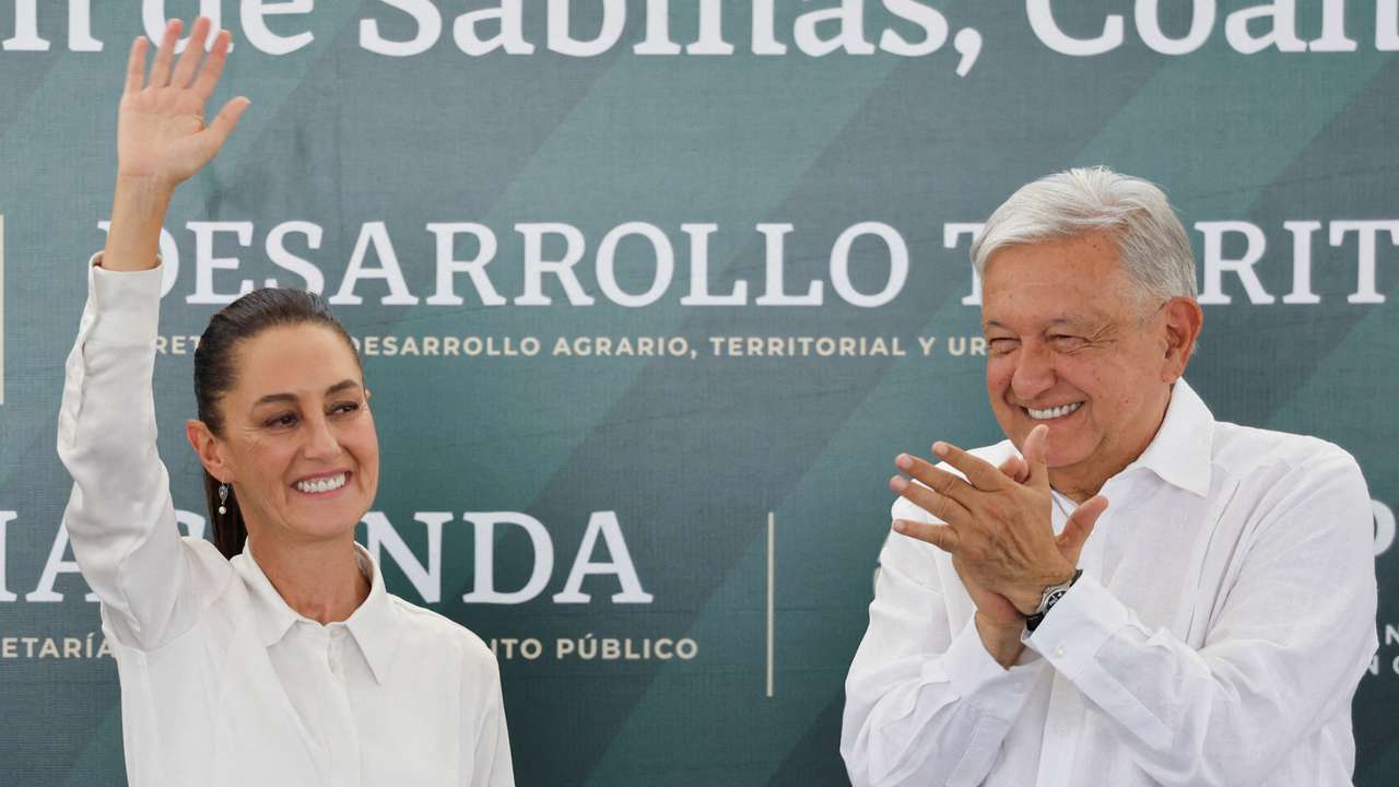 FILE PHOTO: Mexico's President Andres Manuel Lopez Obrador and President-elect Claudia Sheinbaum hold an event with relatives of Pasta de Conchos miners, in Nueva Rosita