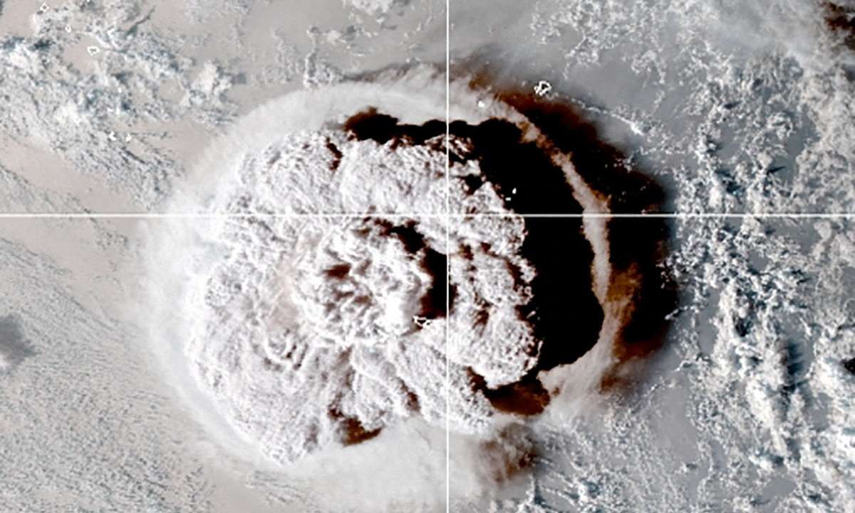FILE PHOTO: Satellite view of the eruption of an underwater volcano off Tonga