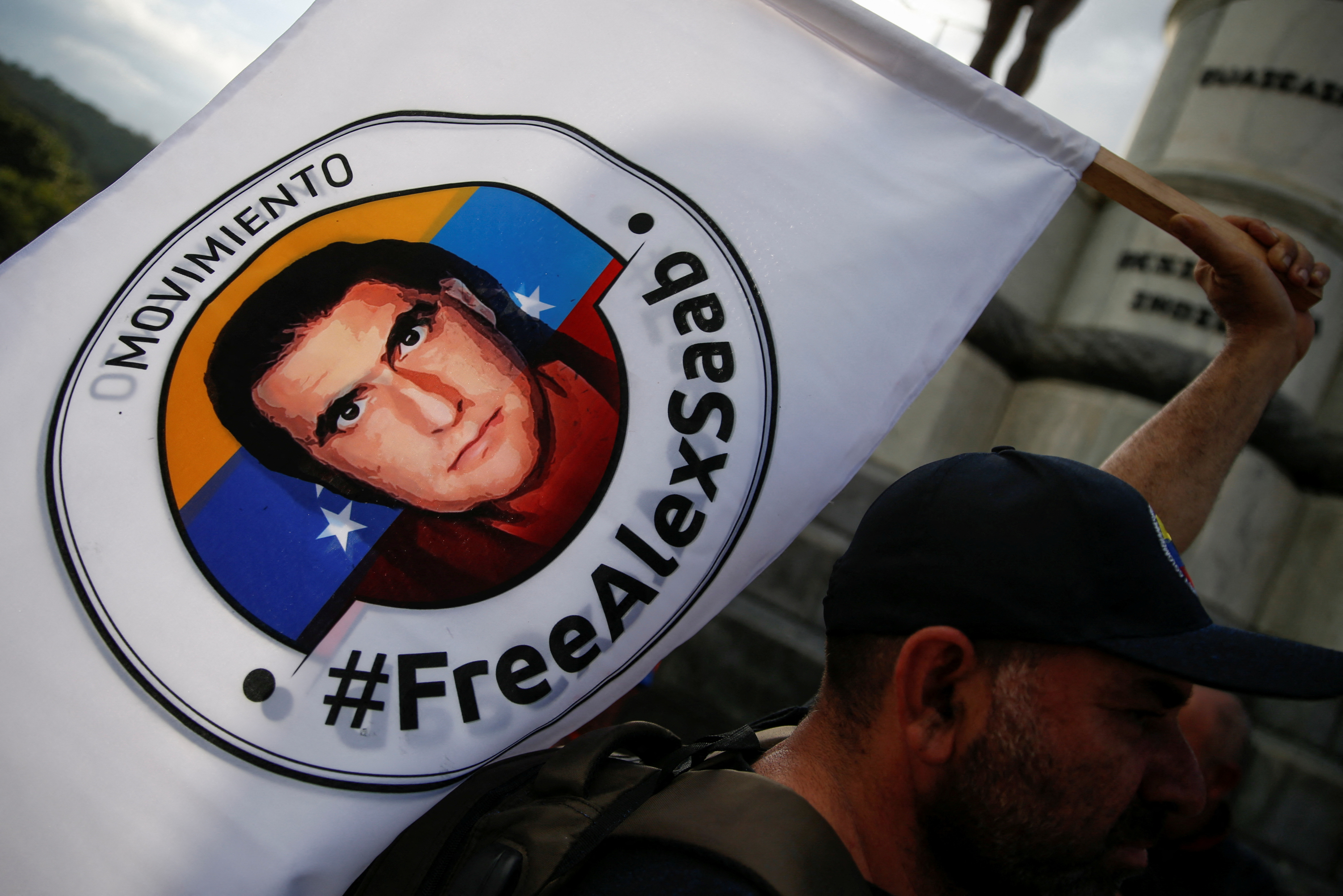 Demonstrators of the "Free Alex Saab" movement participate in a caravan, in Caracas