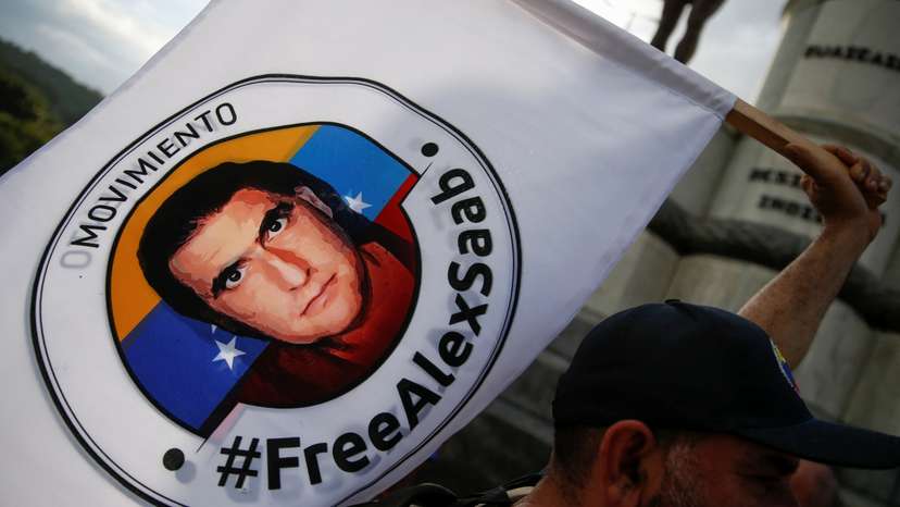 Demonstrators of the "Free Alex Saab" movement participate in a caravan, in Caracas