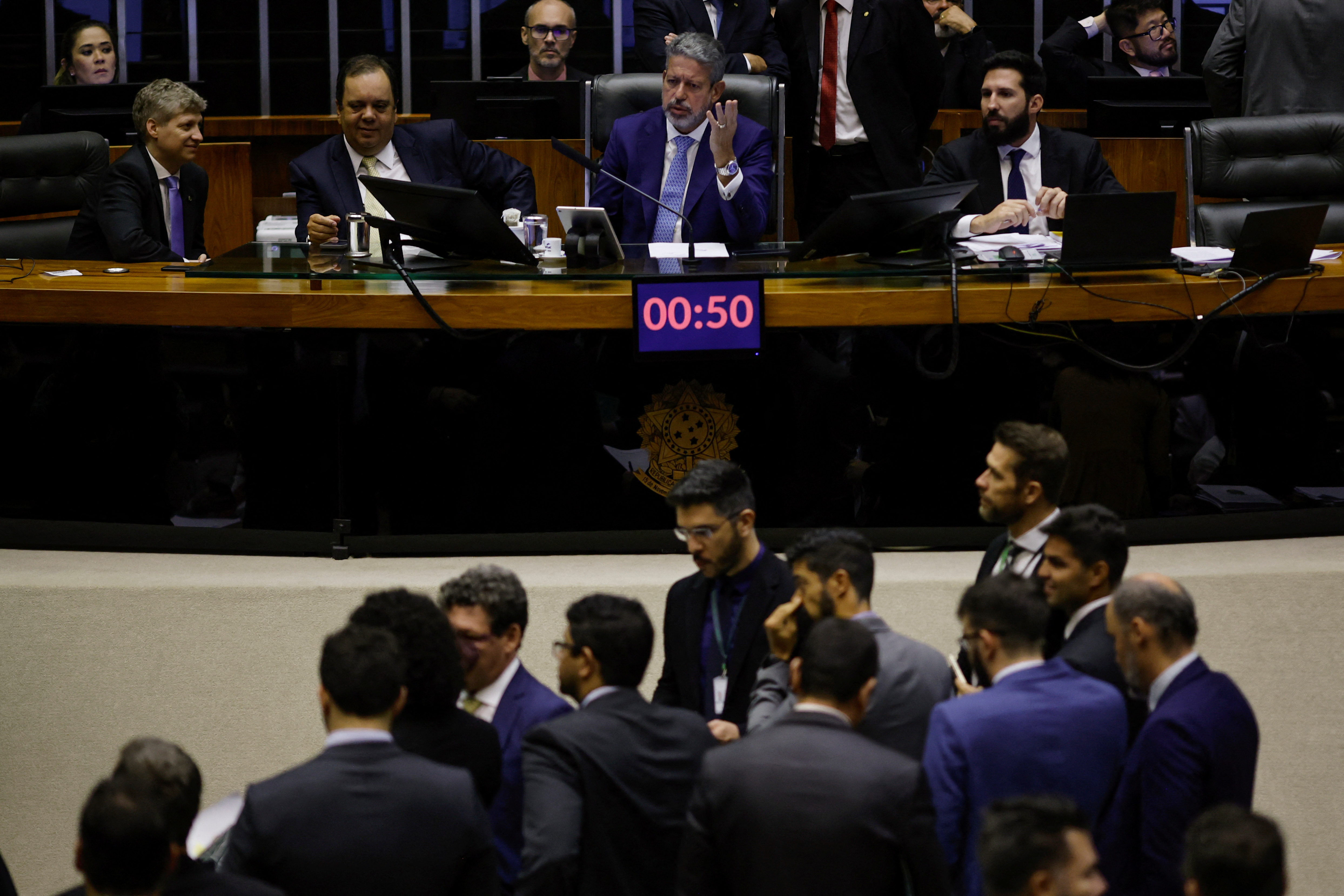 Brazil's Lower House Speaker Arthur Lira attends a session at the plenary Chamber of Deputies in Brasilia