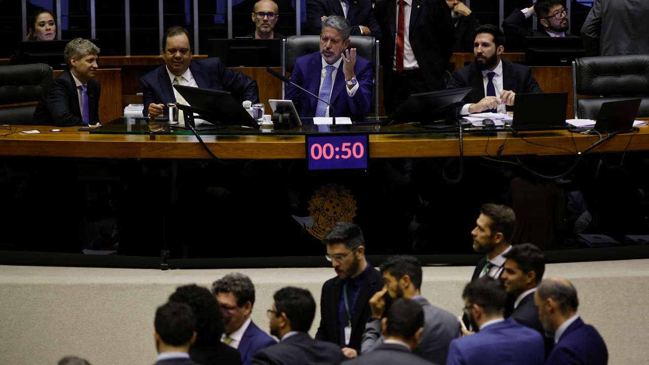 Brazil's Lower House Speaker Arthur Lira attends a session at the plenary Chamber of Deputies in Brasilia