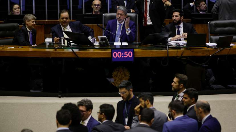Brazil's Lower House Speaker Arthur Lira attends a session at the plenary Chamber of Deputies in Brasilia