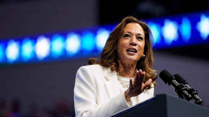 Democratic presidential nominee and U.S. Vice President Kamala Harris delivers remarks at a campaign rally in Savannah