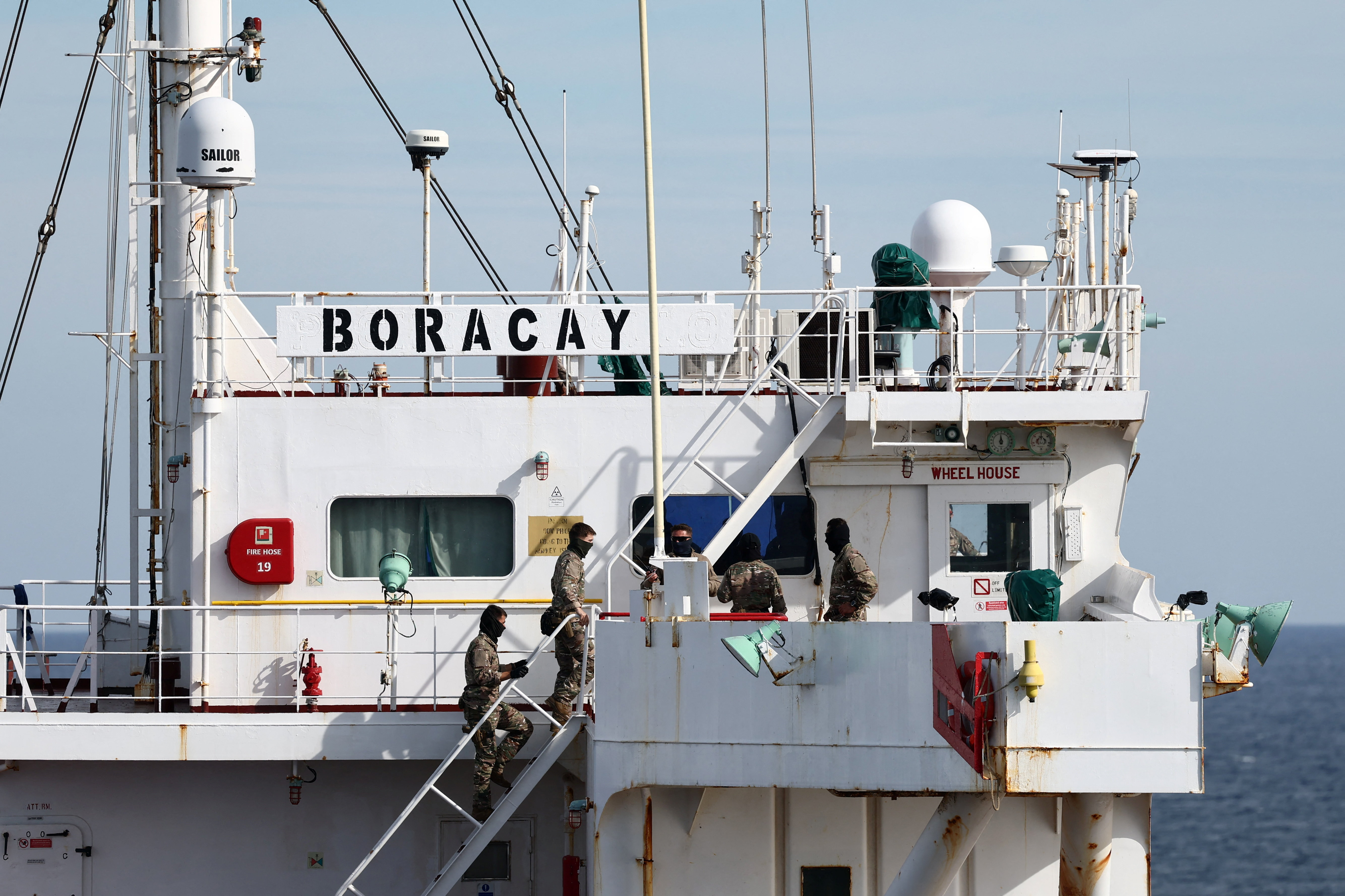 Aerial view of the vessel Boracay, off the coast of Saint-Nazaire