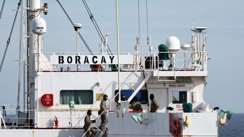 Aerial view of the vessel Boracay, off the coast of Saint-Nazaire