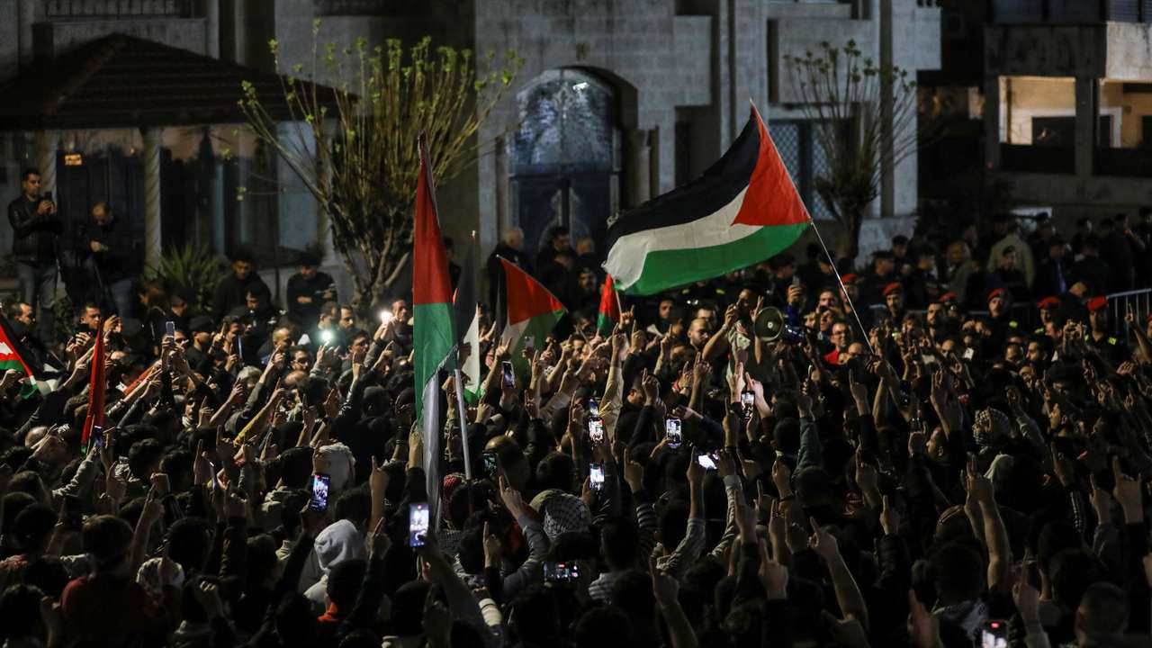 Protest in support of Palestinians in Gaza, near the Israeli embassy in Amman