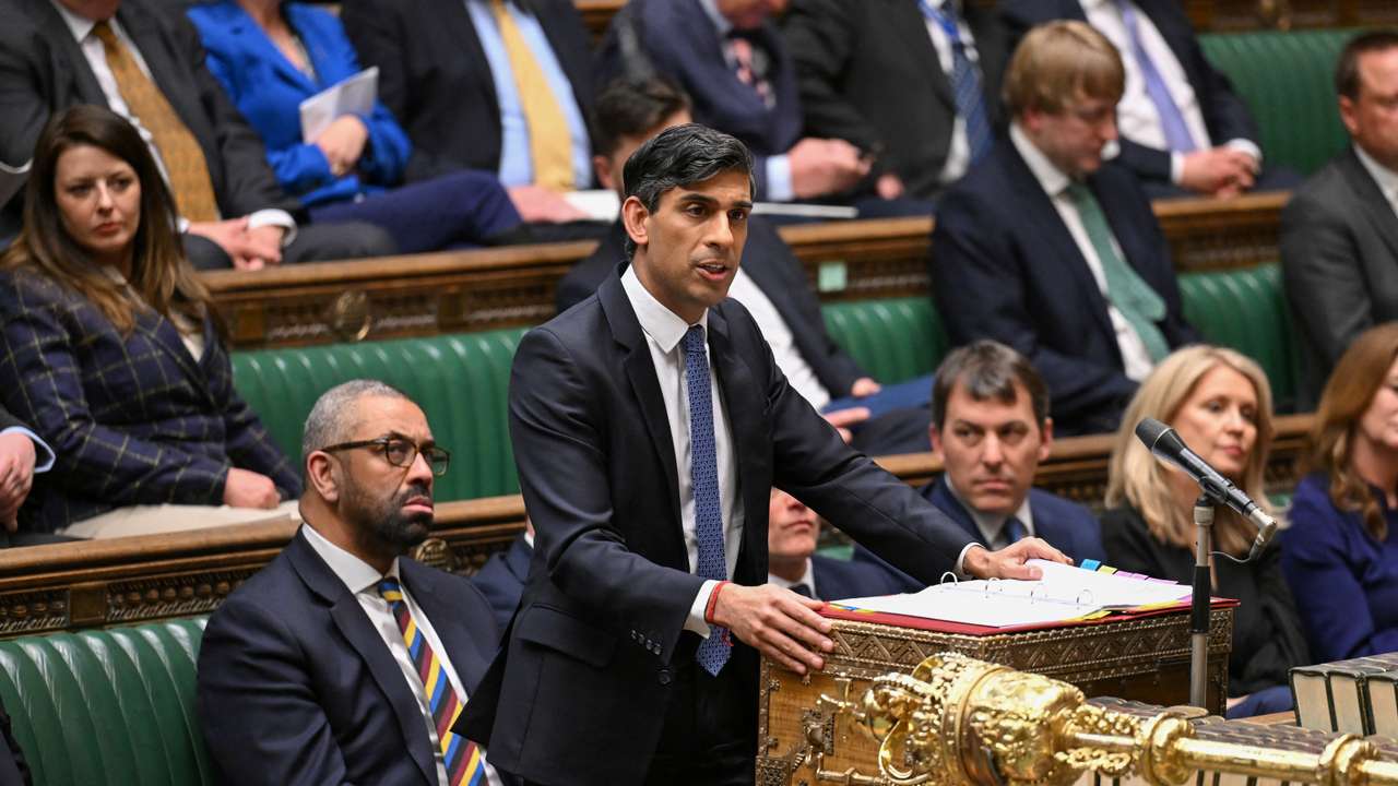 British Prime Minister Rishi Sunak speaks at the House of Commons in London