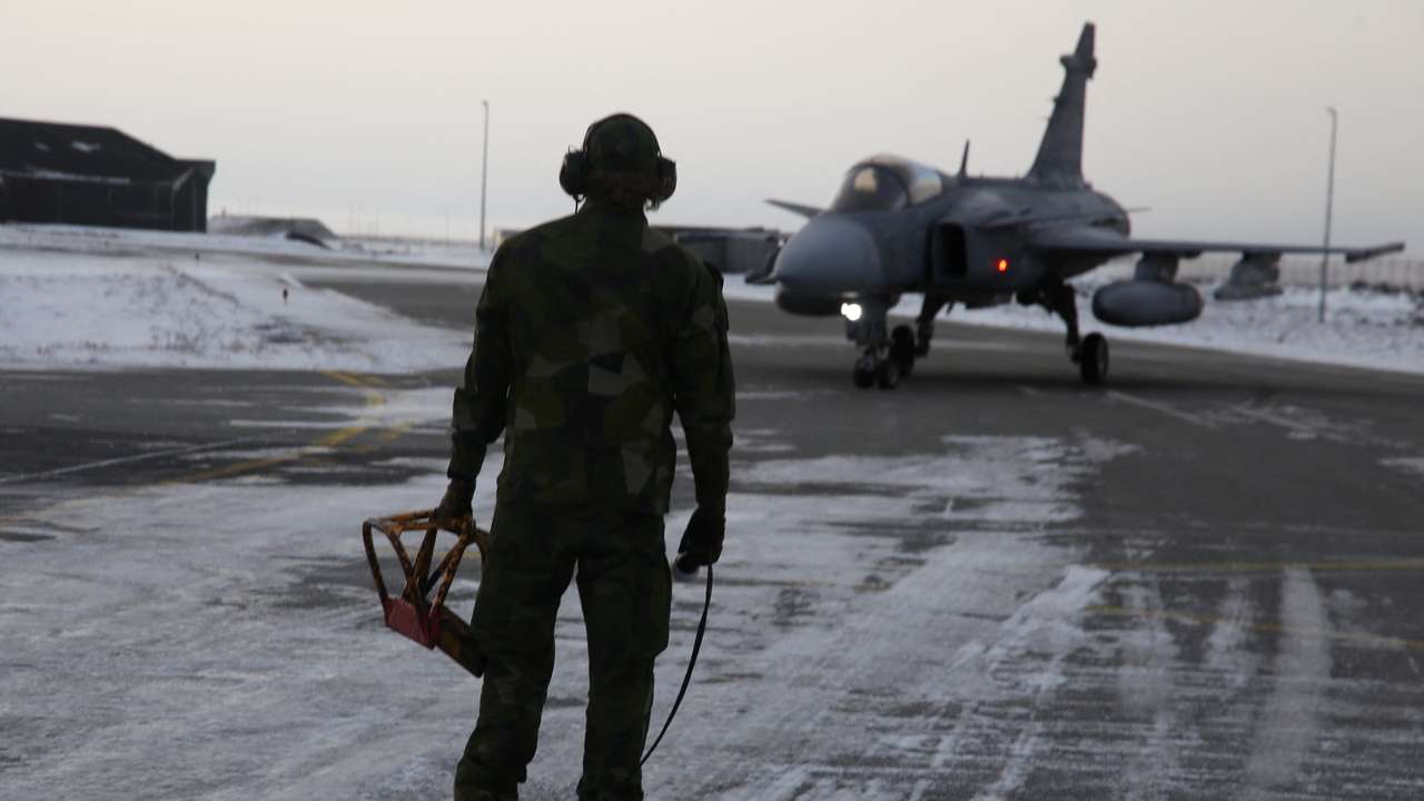 Swedish military practice at the air base in Keflavik