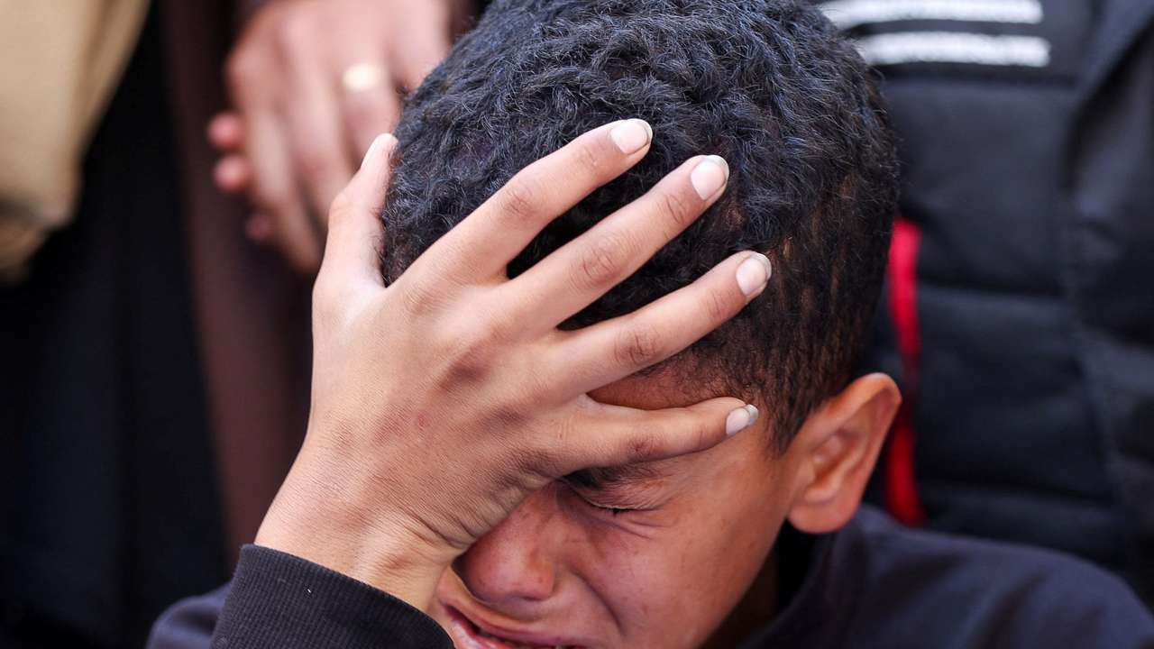 The funeral of Palestinians who, according to medics, were killed in an Israeli strike, in Gaza City