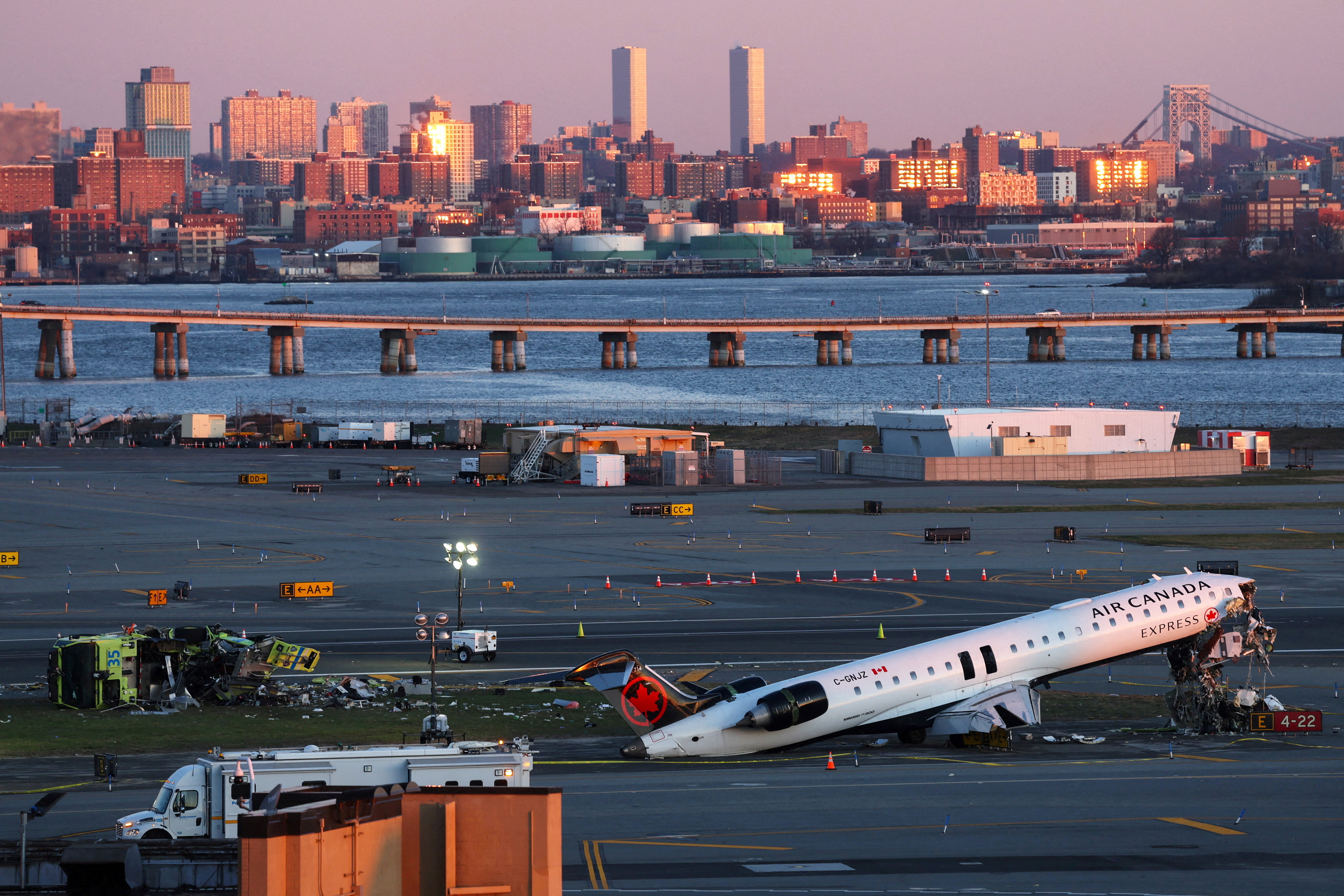 FILE PHOTO: Air Canada Express jet collides with a ground vehicle at LaGuardia airport