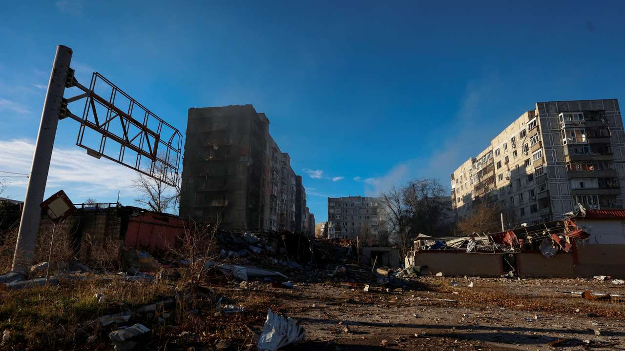 FILE PHOTO: View shows residential buildings heavily damaged by Russian military strikes in Avdiivka