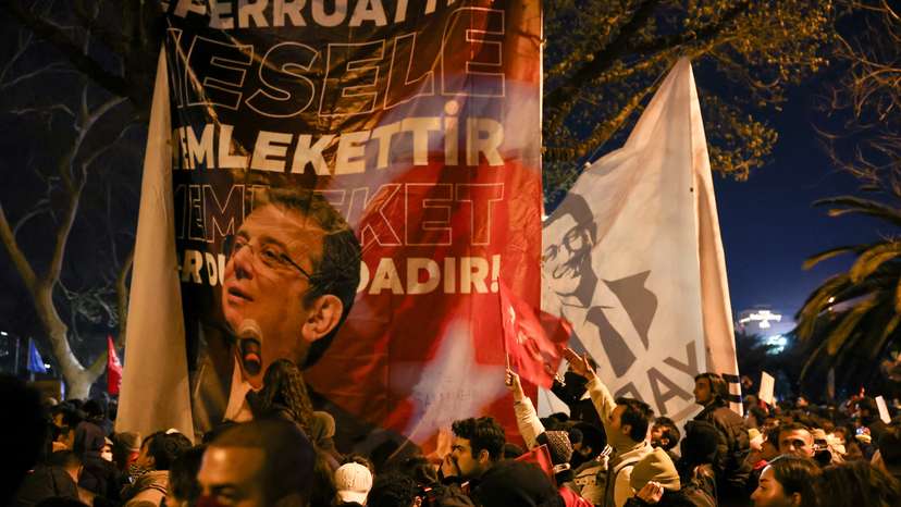 People protest against the detention of Istanbul Mayor Ekrem Imamoglu, in Istanbul