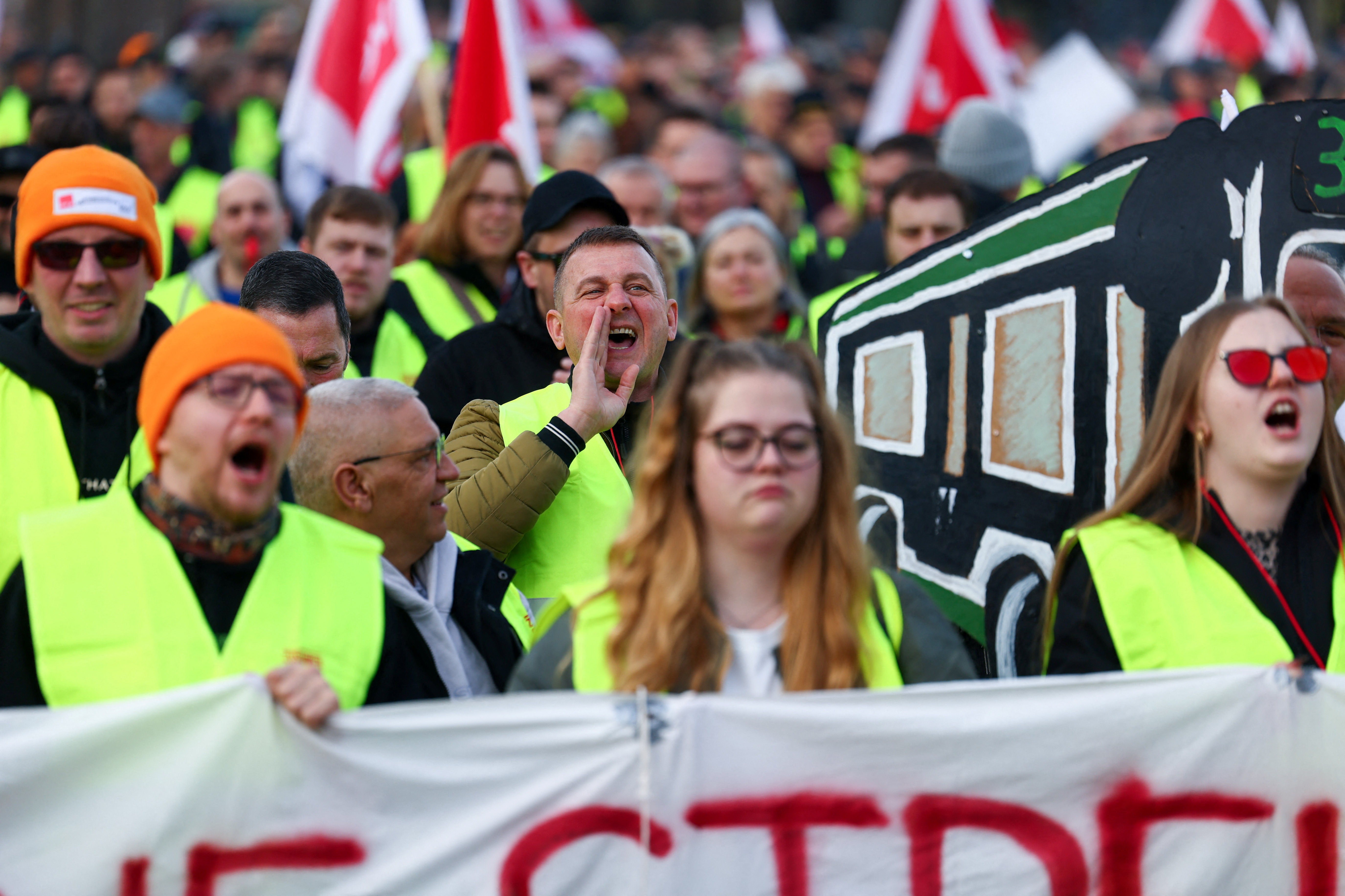 German public transport workers participate in strike for higher wages and better working conditions, in Berlin