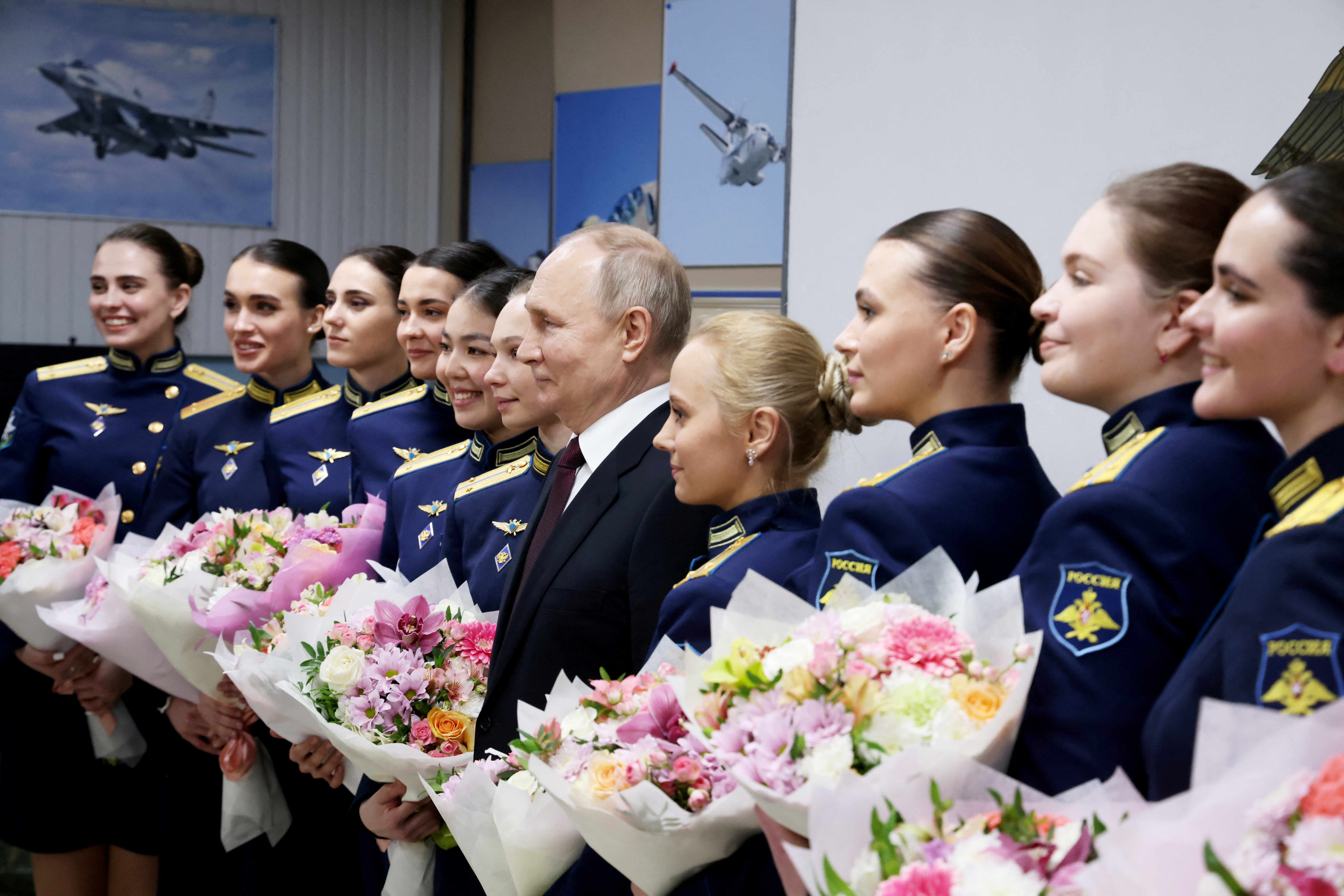 Russian President Putin visits a military aviation school in Krasnodar