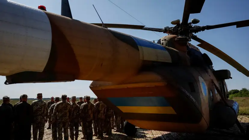Ukrainian military helicopters during military drills in the north of Ukraine