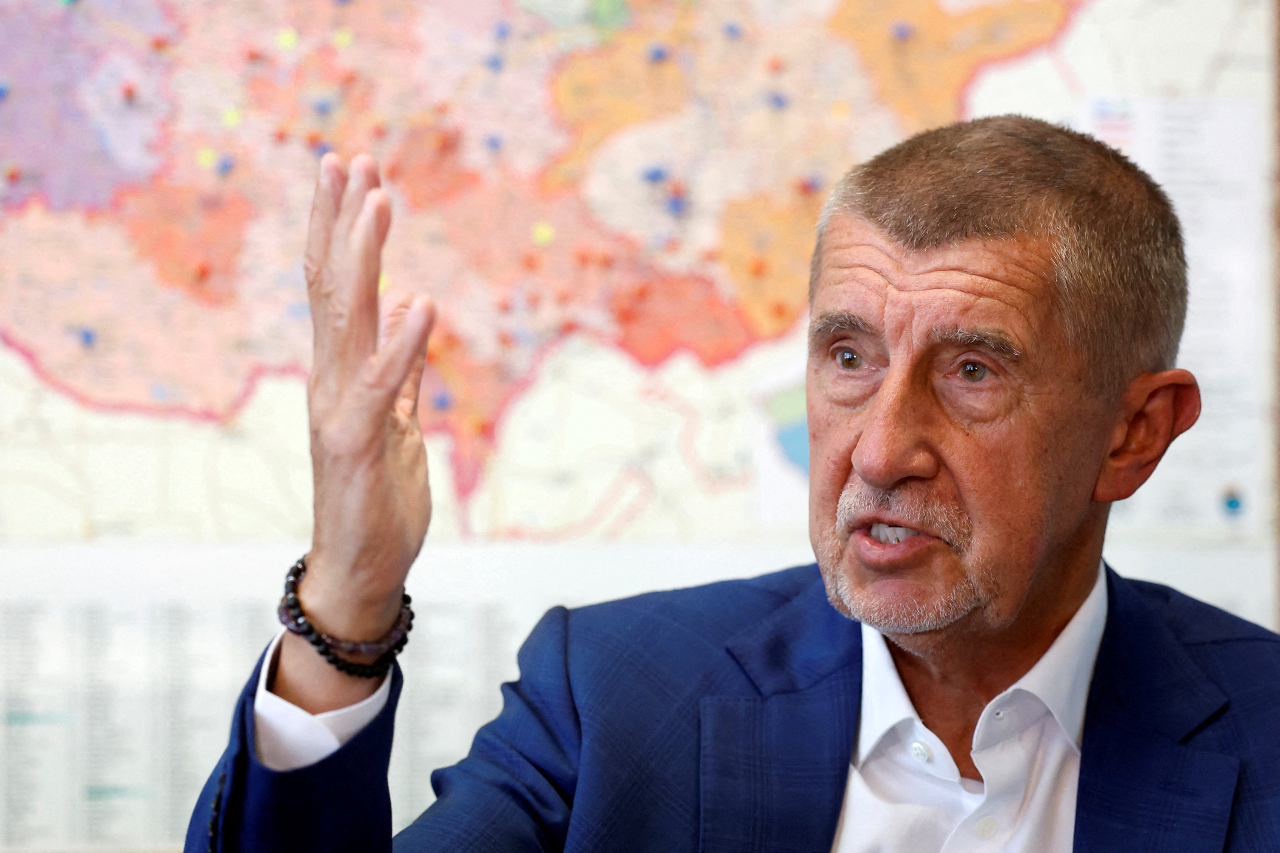 FILE PHOTO: The leader of ANO party Andrej Babis attends an interview with Reuters in Prague