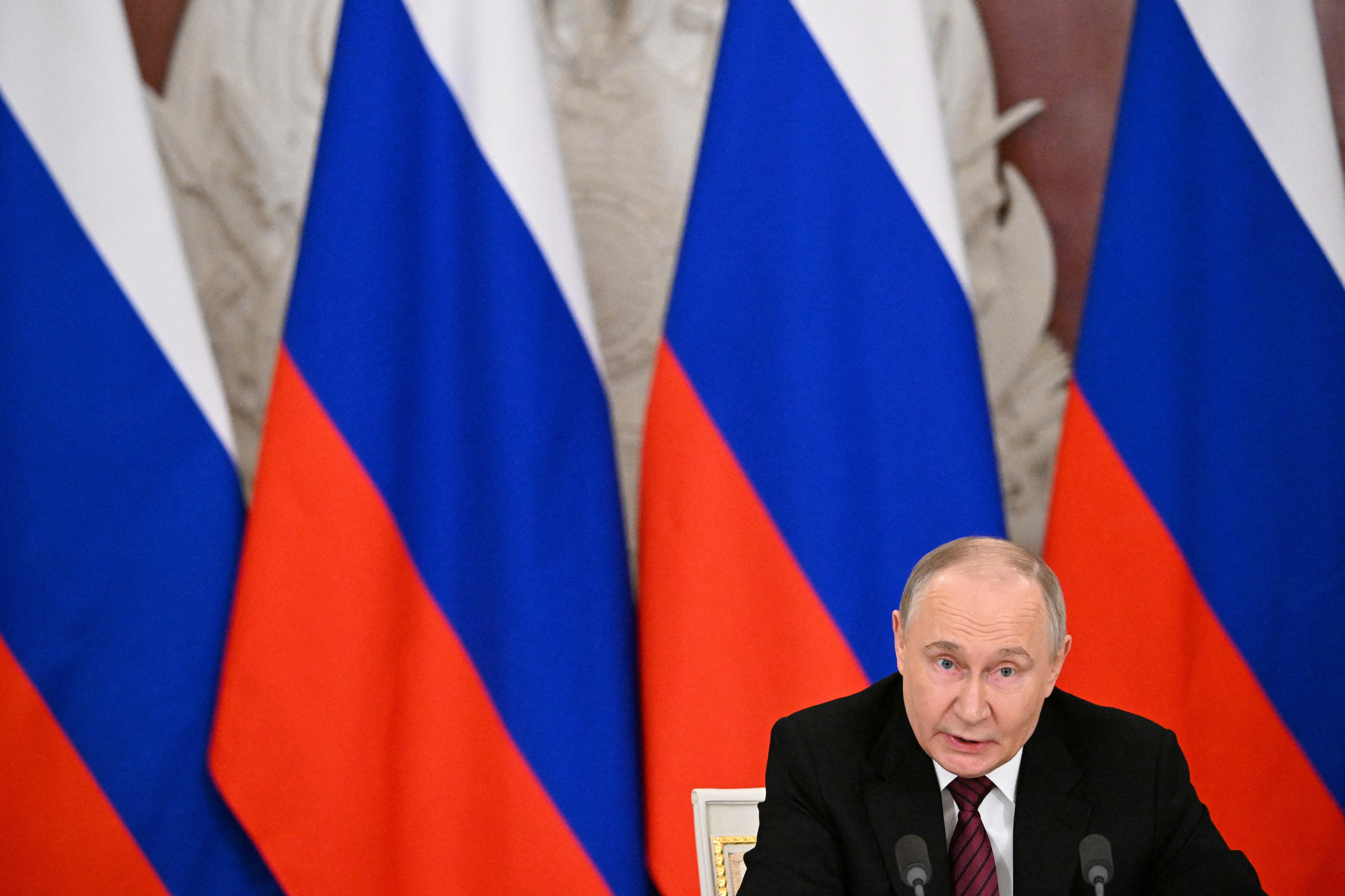 Russian President Vladimir Putin gives a statement to the media in Moscow