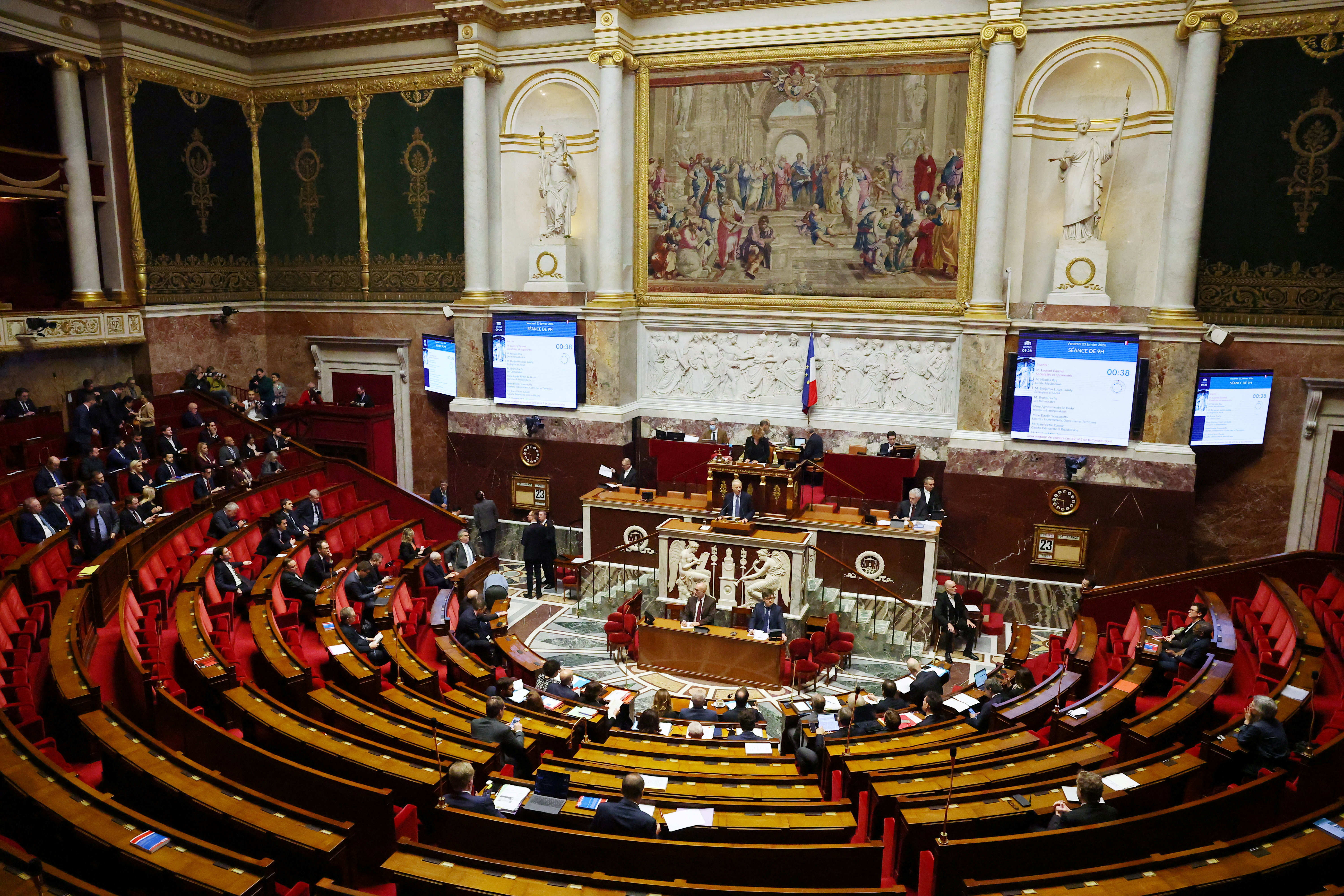 French parliament debates and votes two no-confidence motions against the French government