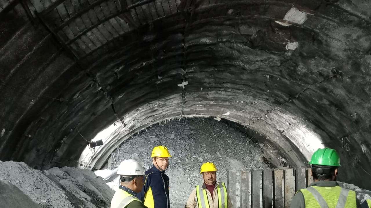 Officers from a rescue team during a rescue operation after a portion of an under-construction tunnel collapsed in Uttarkashi