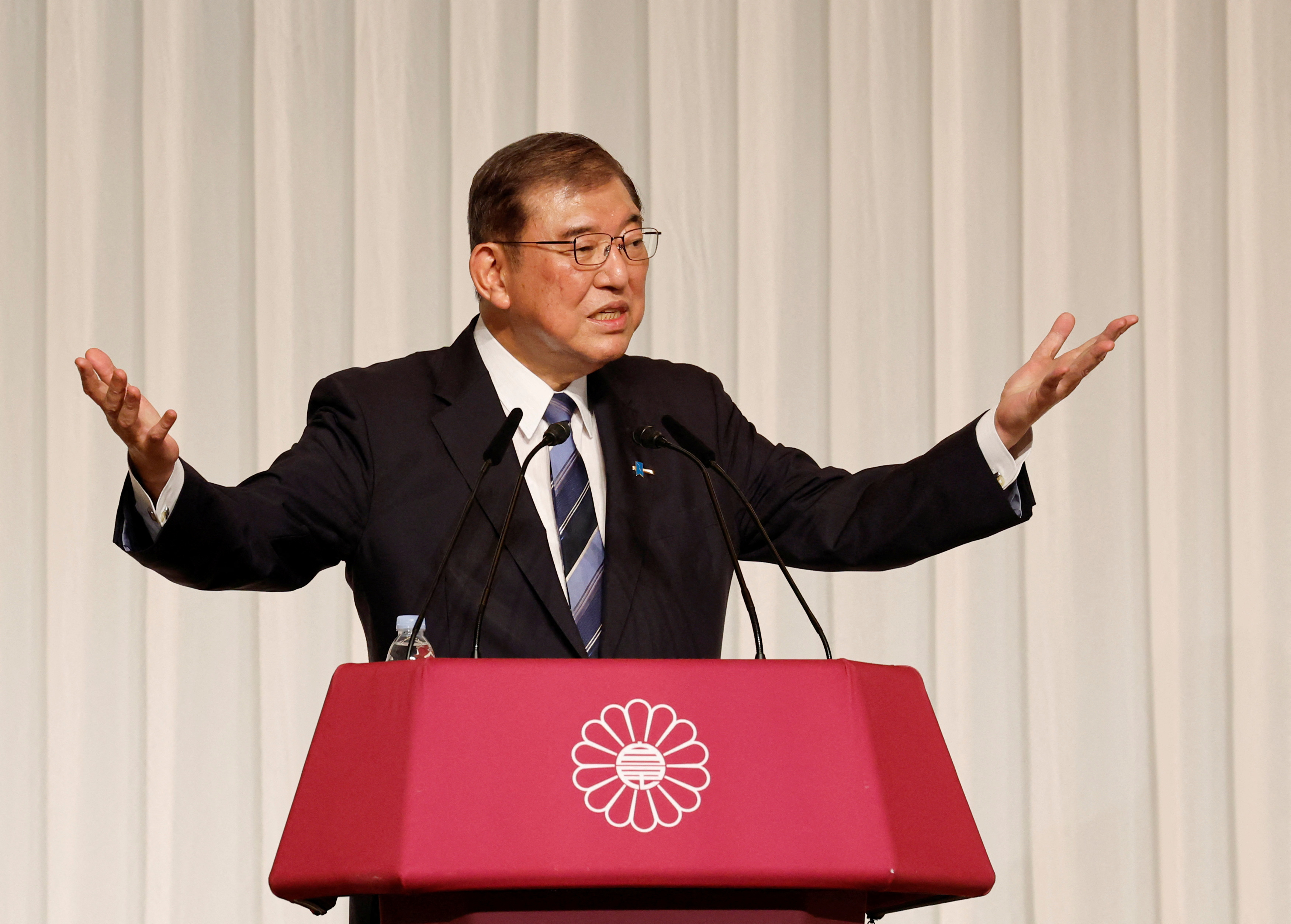 Shigeru Ishiba, the newly elected leader of Japan's ruling party, the Liberal Democratic Party (LDP) holds a press conference after the LDP leadership election, in Tokyo,